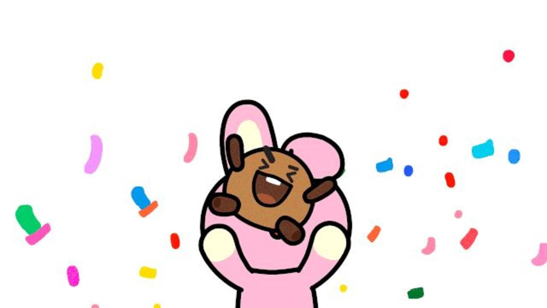 Shooky BT21, pink outfit, brown bear plushie, Full HD Desktop Wallpaper