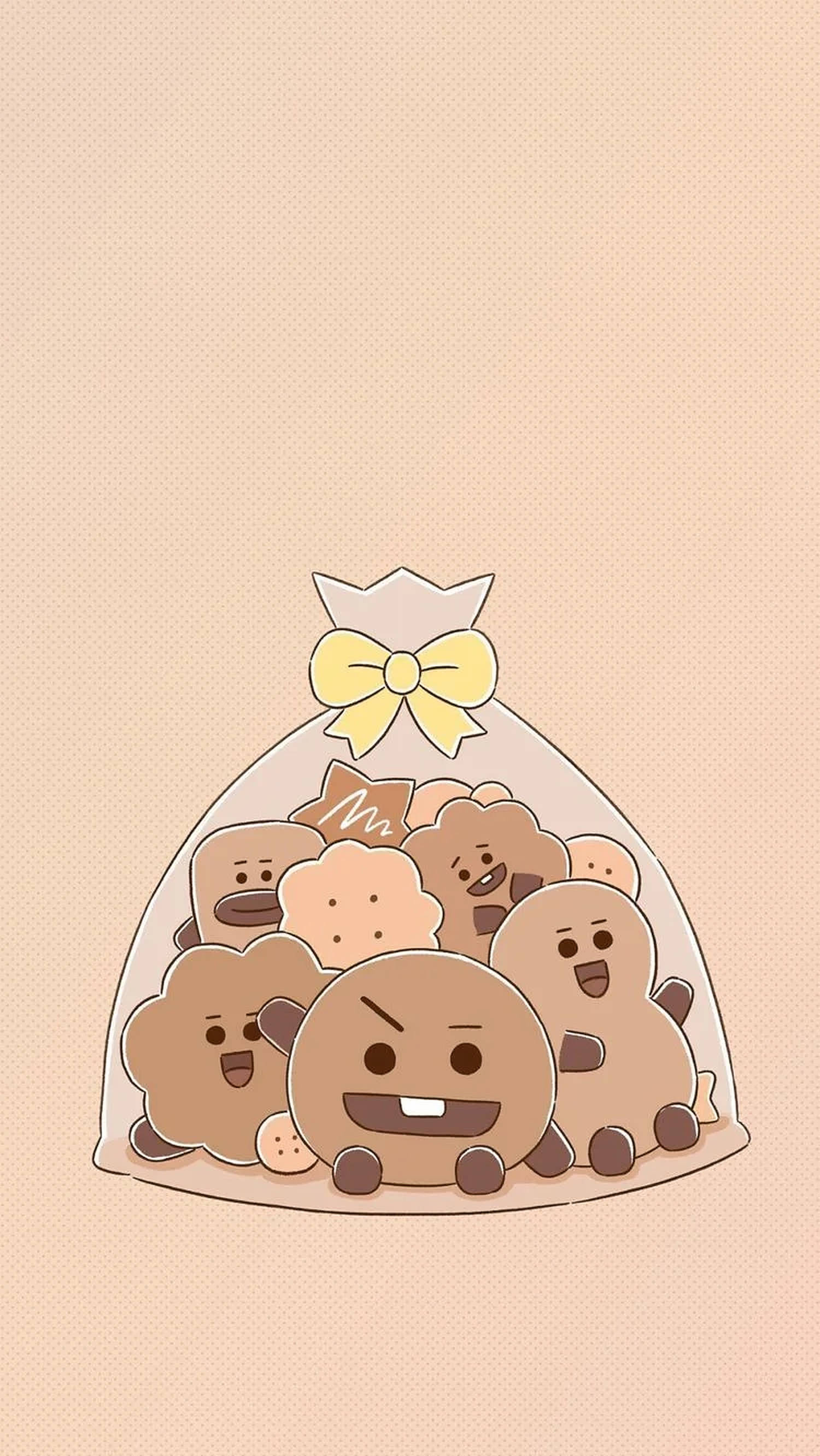 Shooky BT21, cookies, yellow bow, 2K Phone Wallpaper