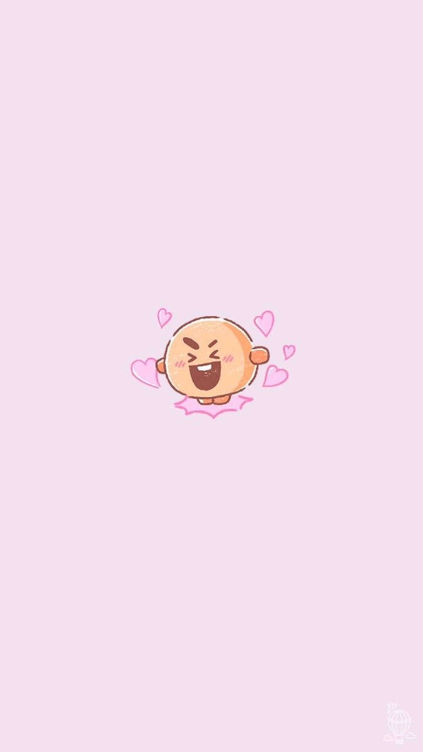 Shooky BT21, minimalist poster, pink hearts, 2K Phone Wallpaper