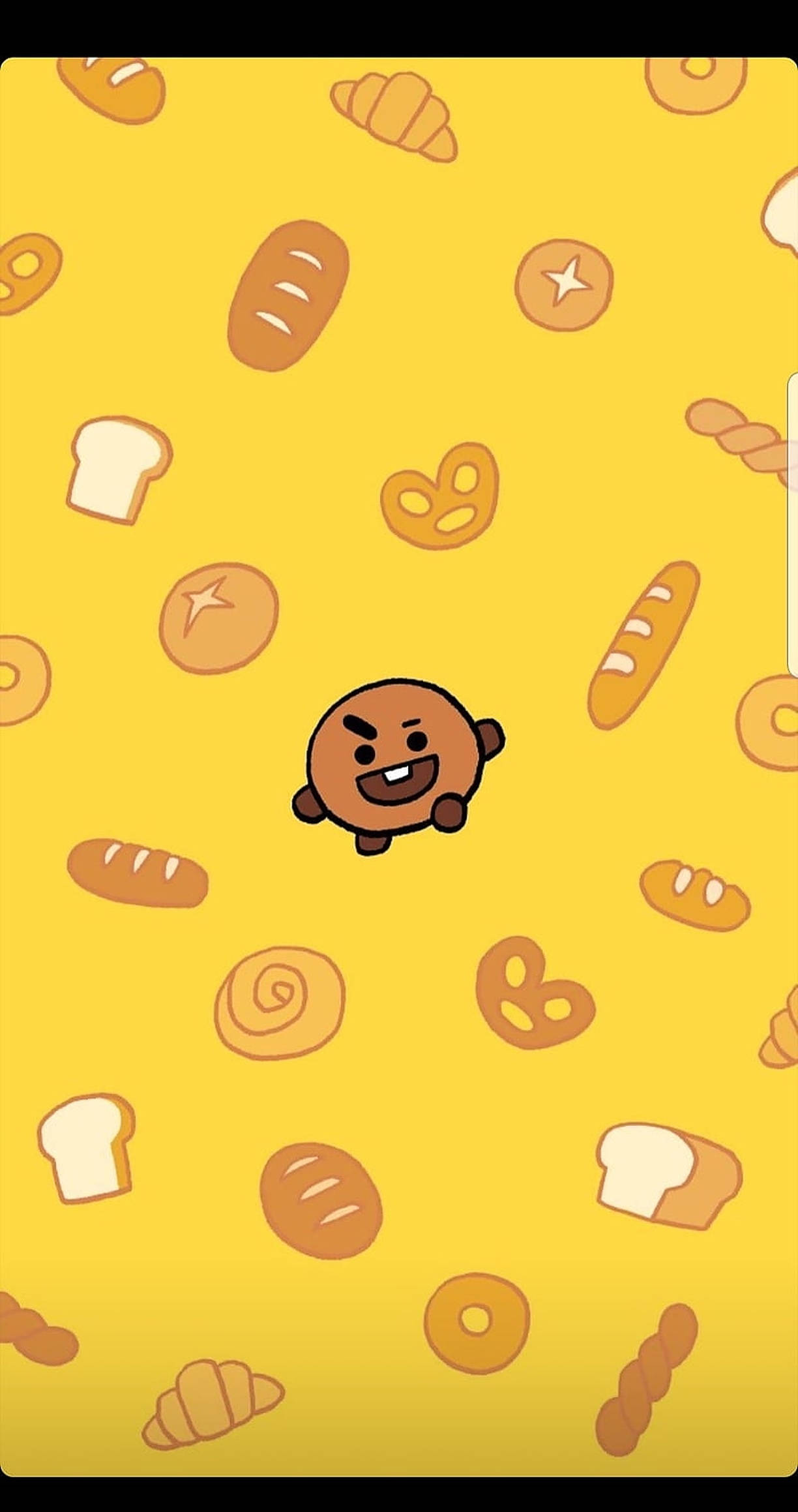Shooky BT21, assorted bread, vibrant yellow background, Full HD Phone Wallpaper