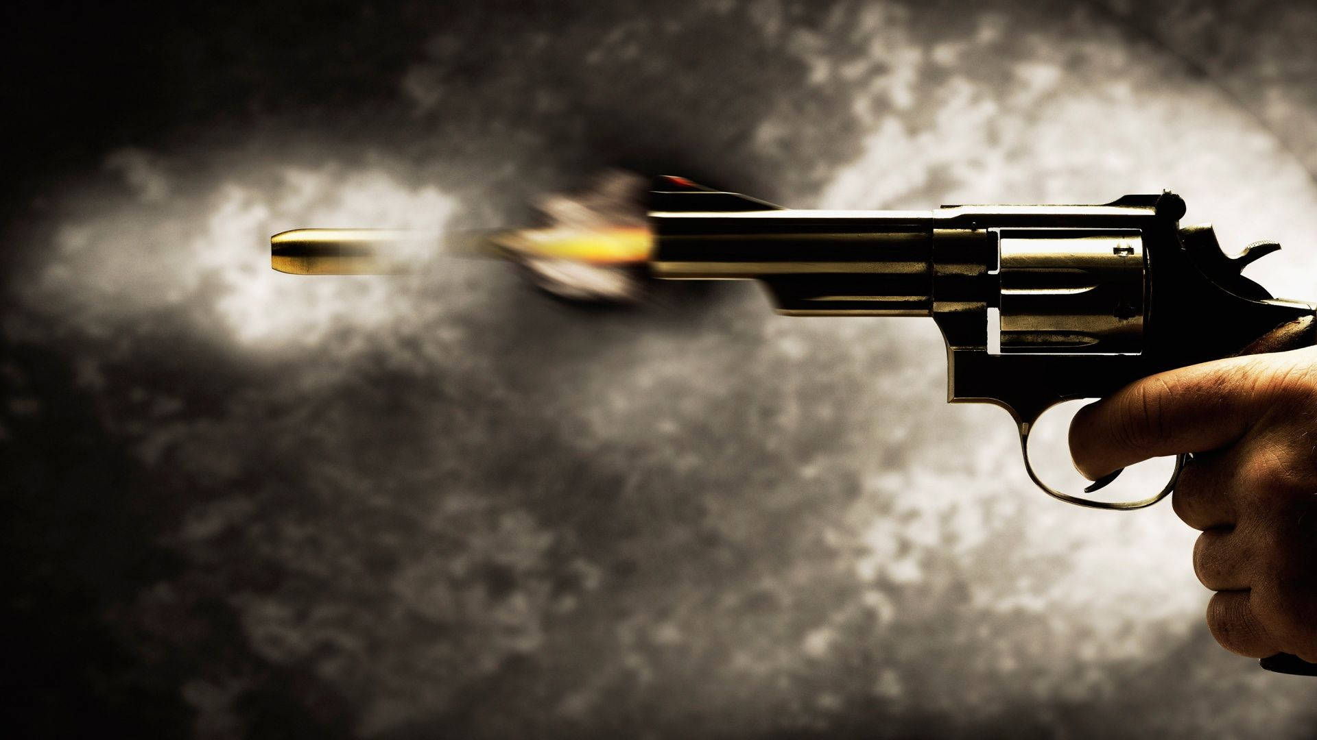 revolver, muzzle flash, smoky dark background, Full HD Desktop Wallpaper