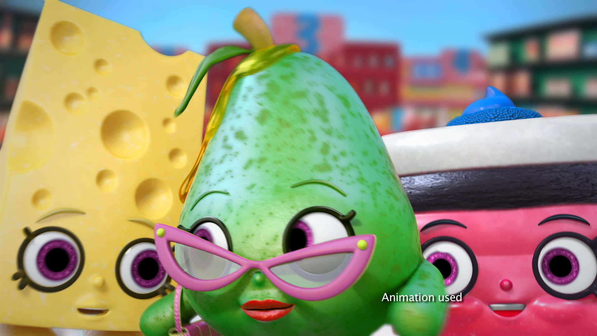 Shopkins, green pear character, pink glasses, Full HD Desktop Wallpaper