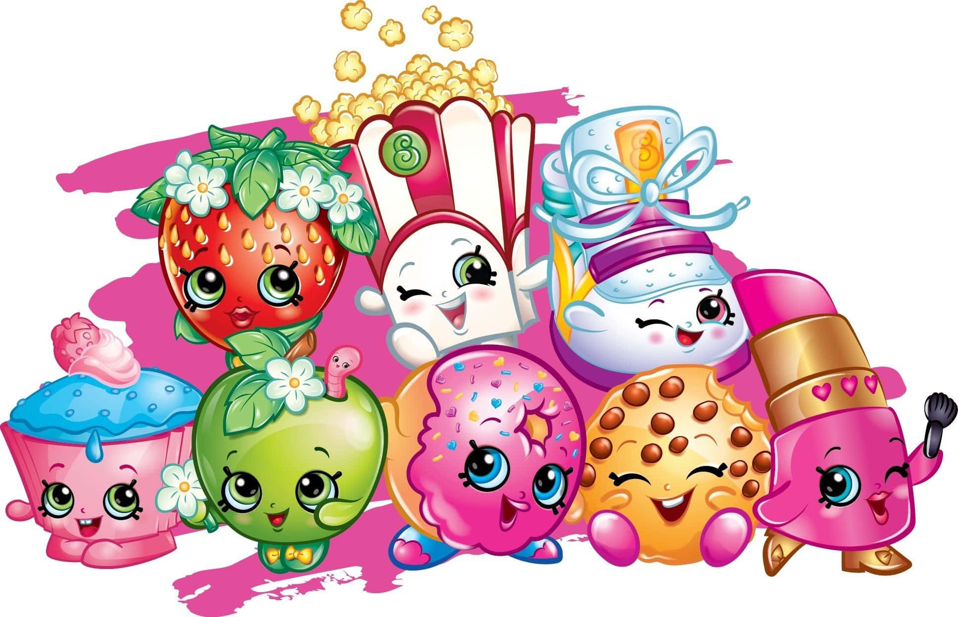 Shopkins, strawberries, cupcakes, Full HD Desktop Wallpaper