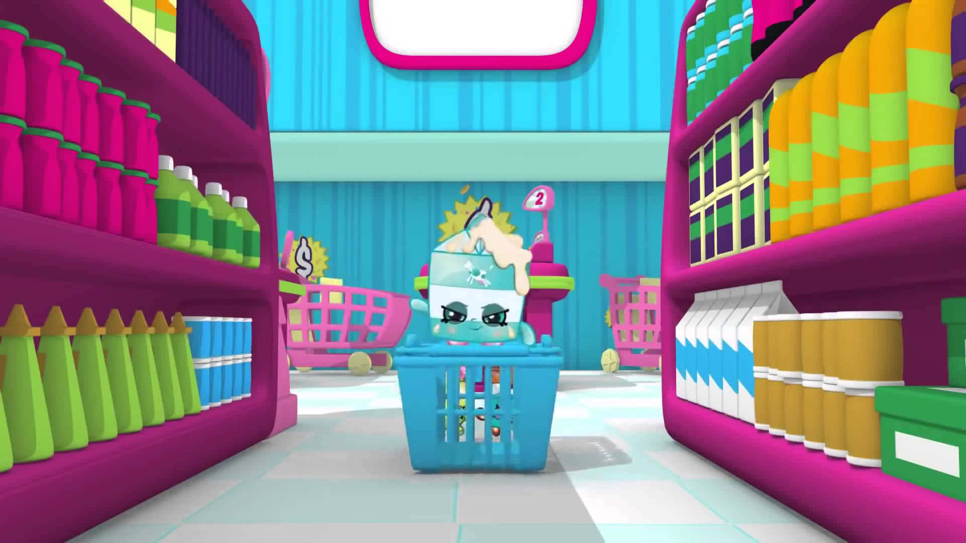 Shopkins, blue shopping cart, cartoon ice cream character, Full HD Desktop Wallpaper