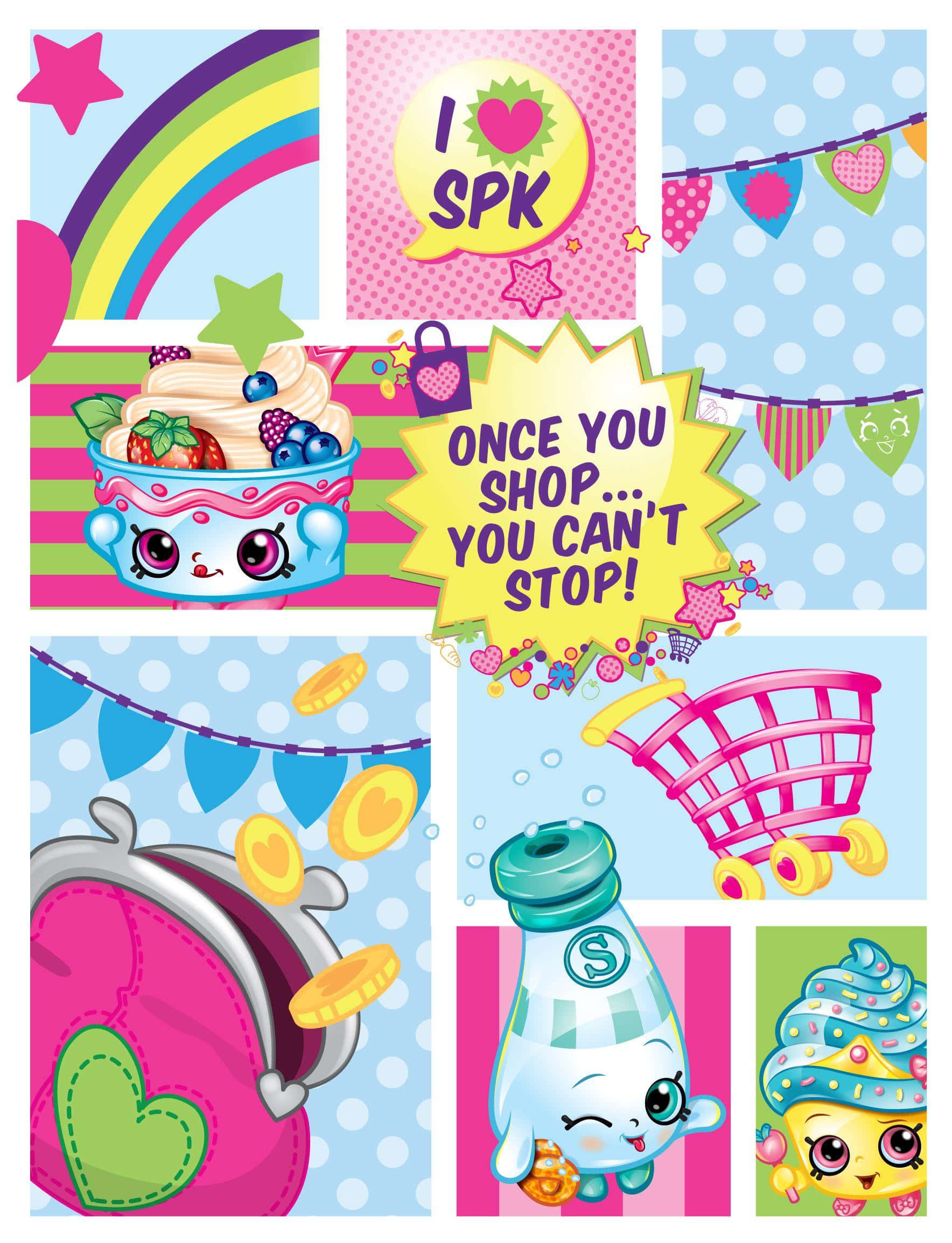 Shopkins, Photo Collage, shopping-themed items, Full HD Phone Wallpaper