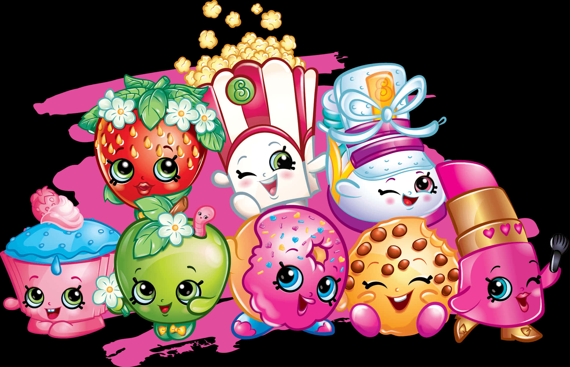 Shopkins, strawberries, cupcakes, Full HD Desktop Wallpaper
