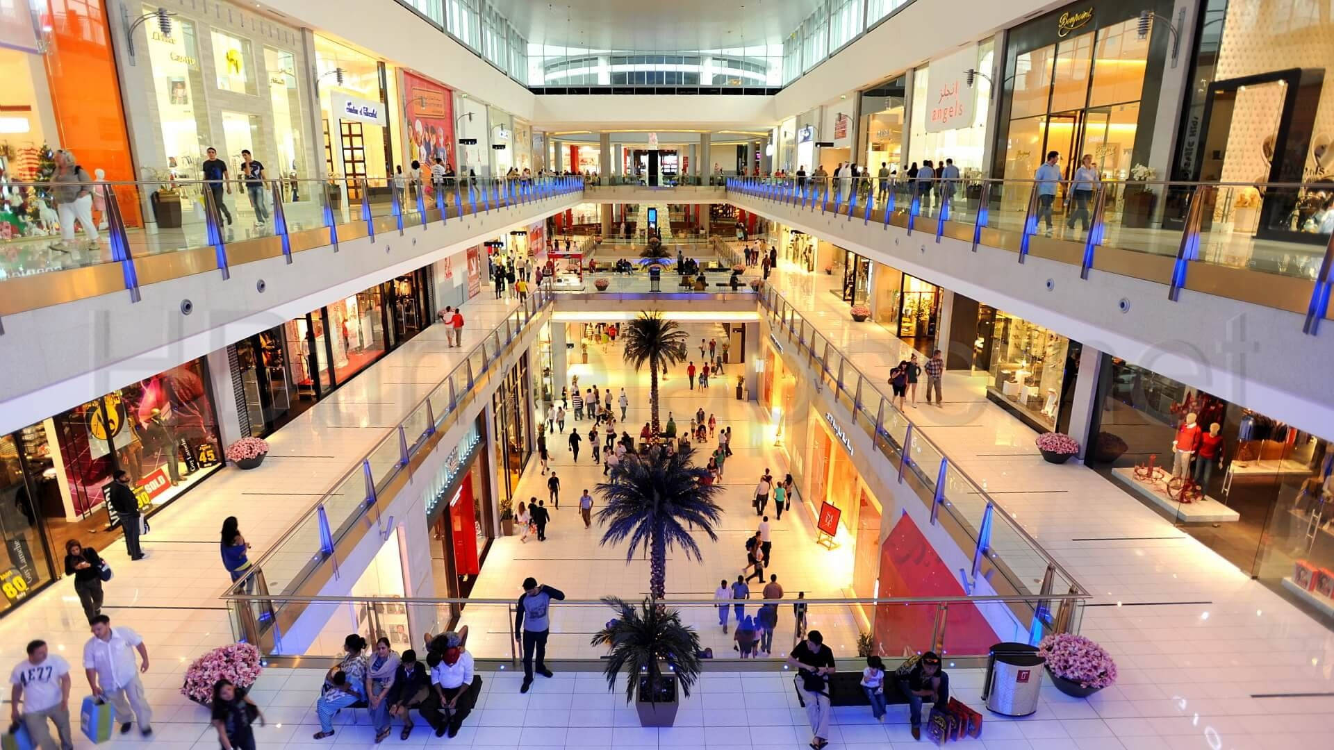 shopping mall, multi-level, shoppers, Full HD Desktop Wallpaper