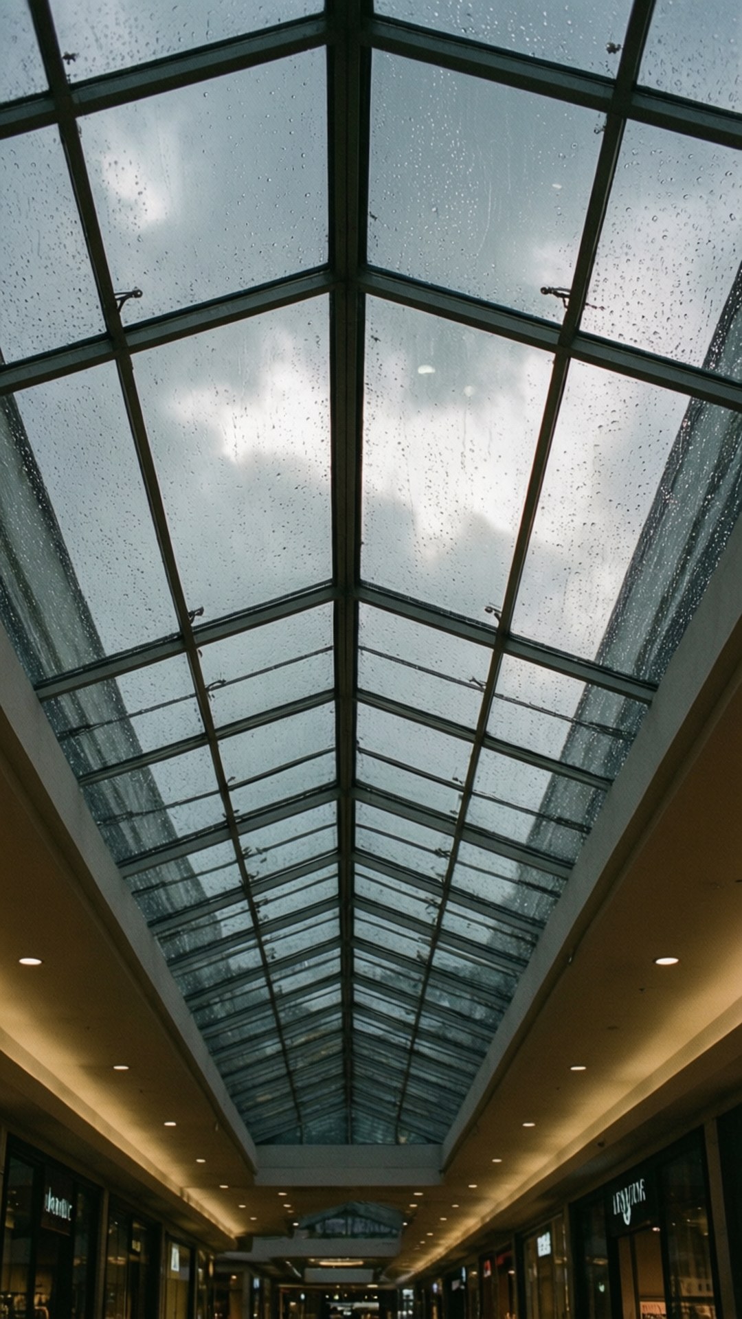 glass roof, shopping mall, raindrops, Full HD Phone Wallpaper
