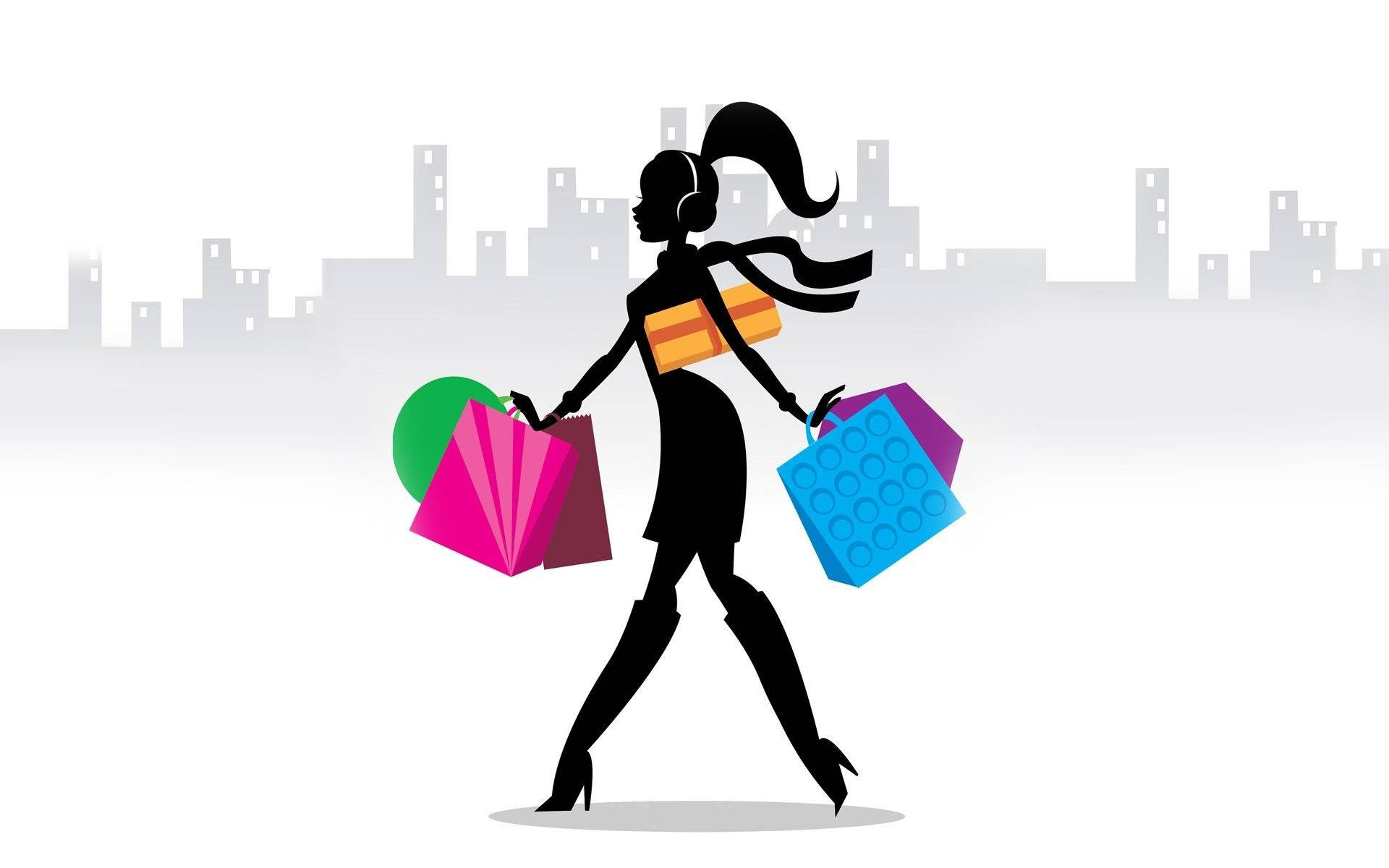 shopping woman, cityscape, colorful shopping bags, Full HD Desktop Wallpaper