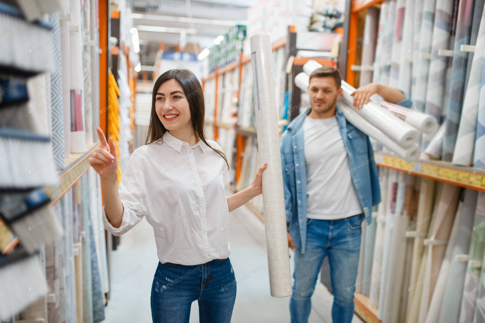 white shirt, large roll of wallpaper, well-lit store aisle, HD Desktop Wallpaper