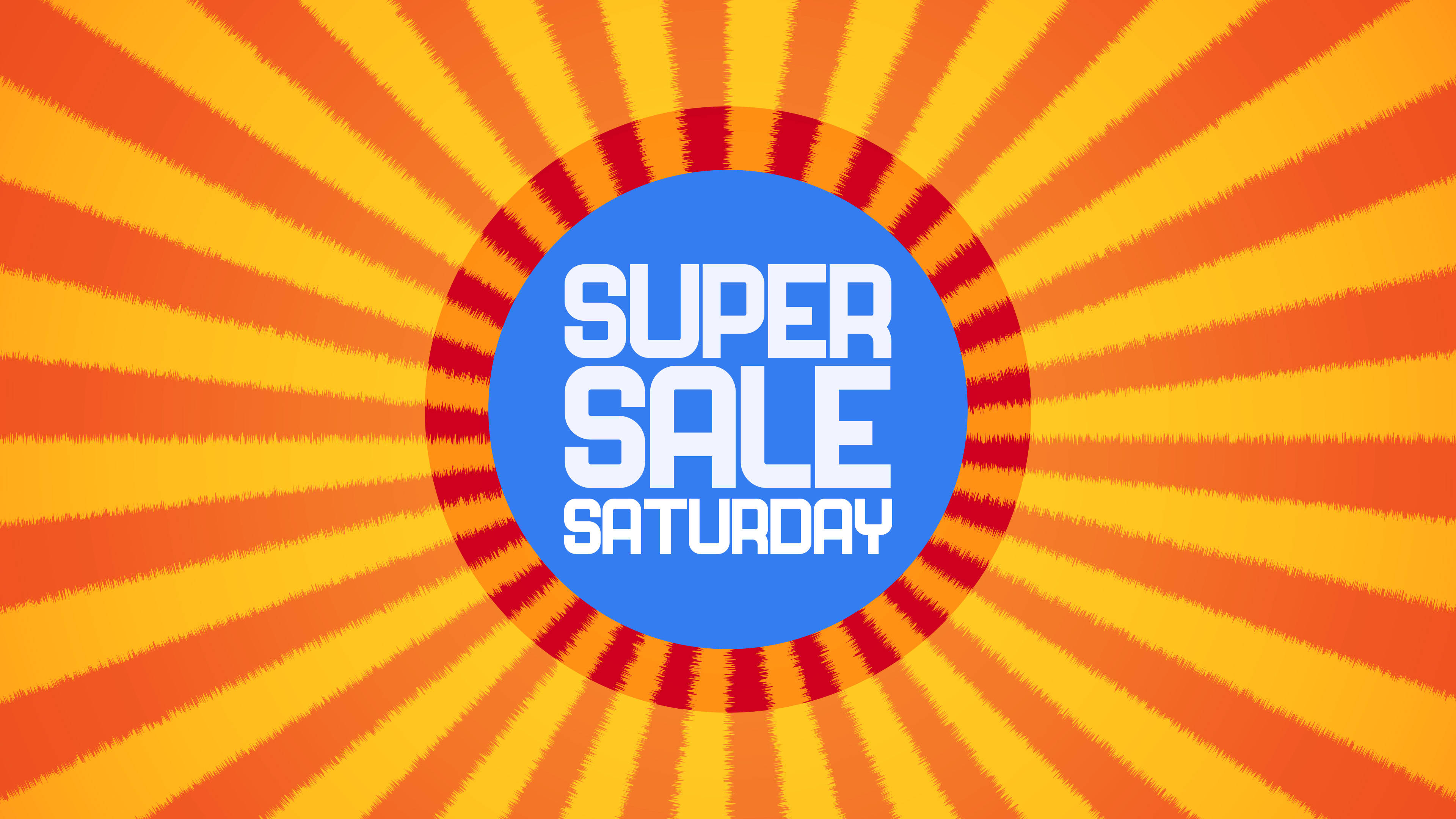 Super Saturday Sale, sunburst pattern, blue circle, 4K Desktop Wallpaper