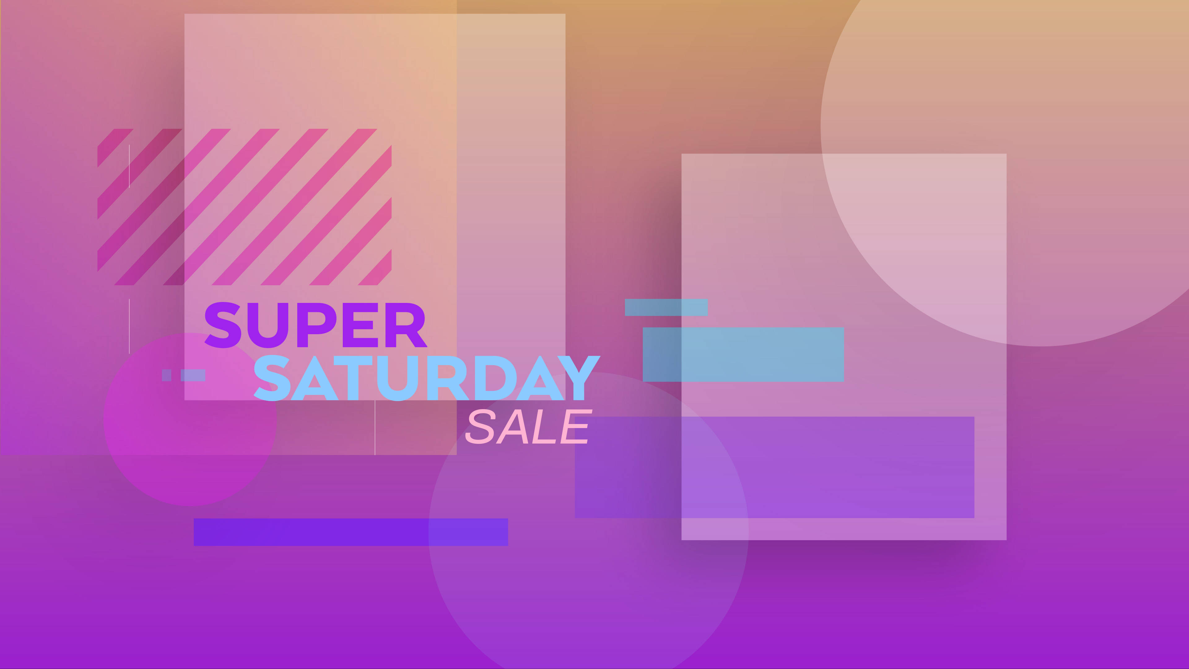 Aesthetic Purple Super Saturday Sale, vibrant gradient, floating geometric shapes, 4K Desktop Wallpaper