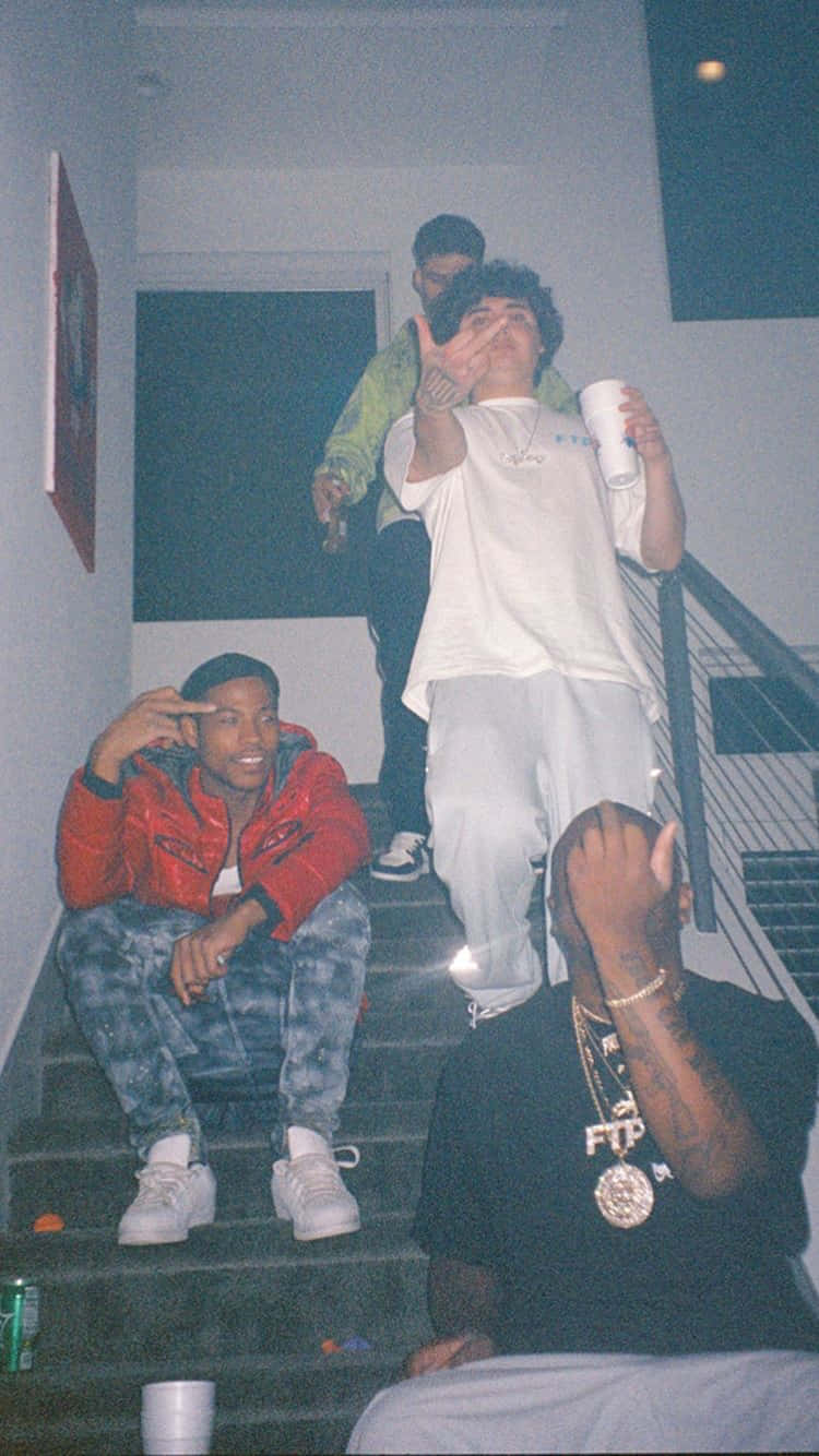 Shoreline Mafia, indoor stairs, dim blue-toned lighting, HD Phone Wallpaper