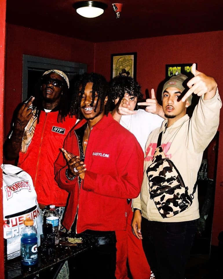 Shoreline Mafia, dim red room, table with drinks, SD Phone Wallpaper