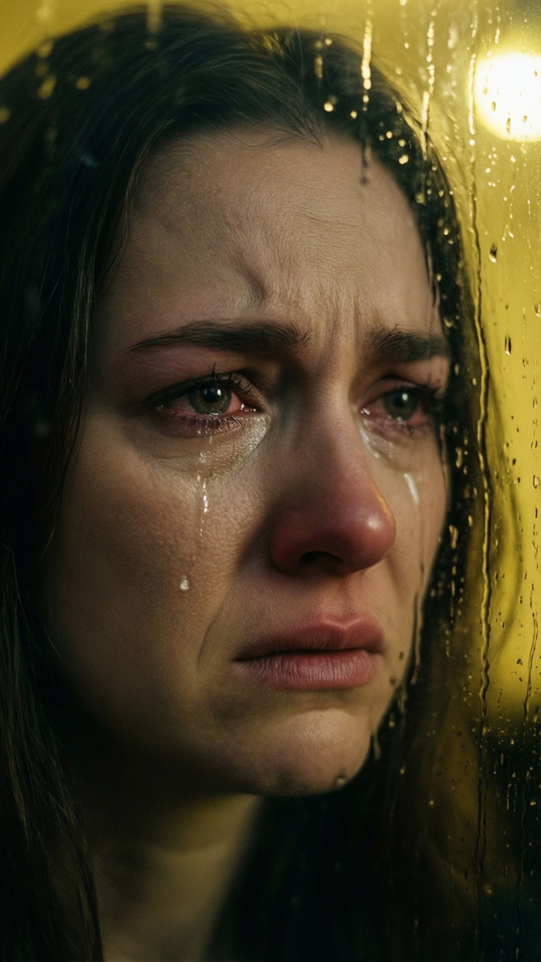 window of acrimony, rain-slicked window, warm yellow glow, Full HD Phone Wallpaper