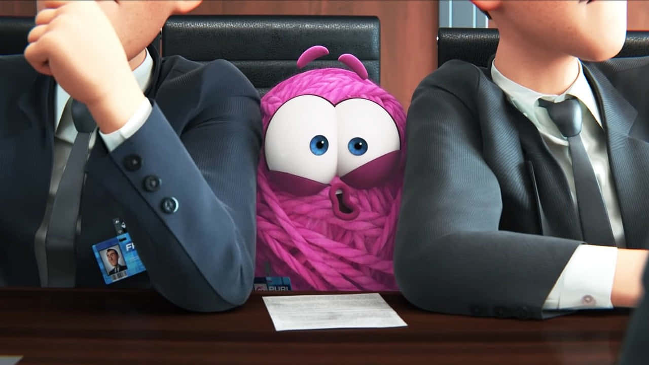 pink yarn creature, big blue eyes, two businessmen, HD Desktop Wallpaper