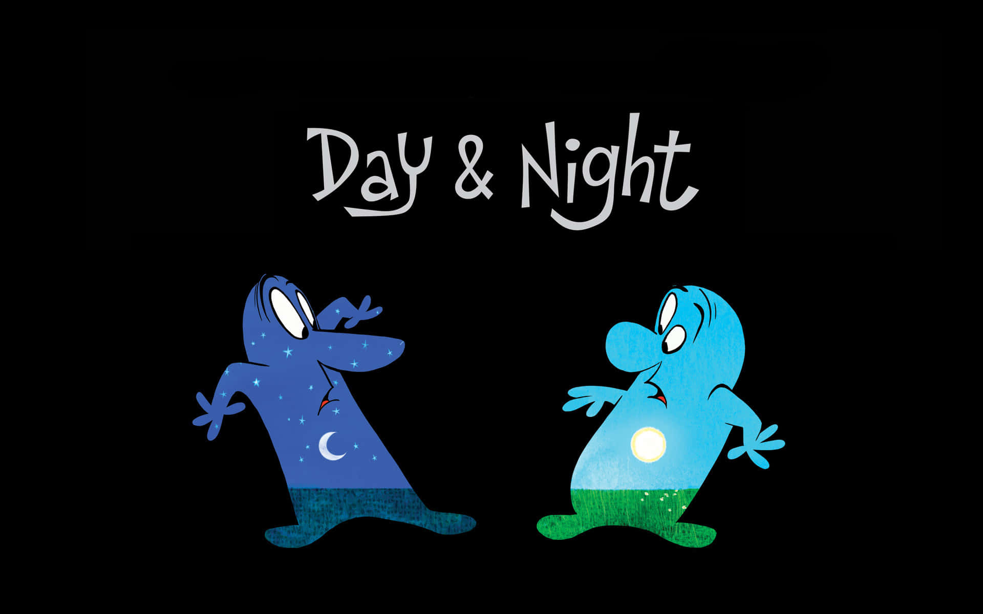 Short Film, Day & Night, blue with stars and moon, Full HD Desktop Wallpaper
