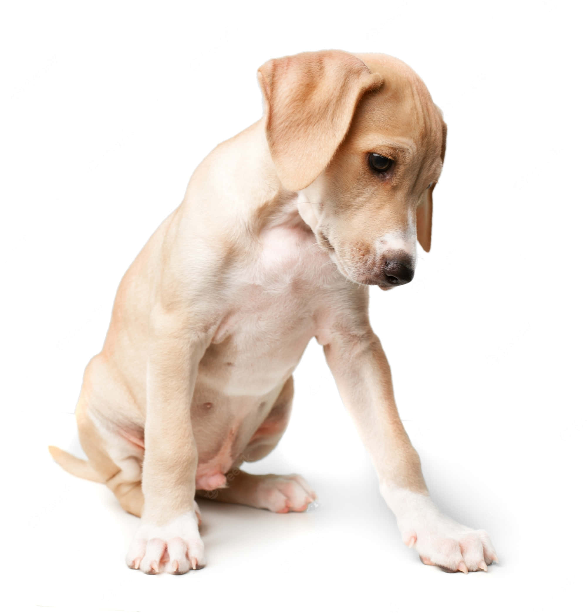 light brown puppy, white background, slightly tilted head, Full HD Phone Wallpaper