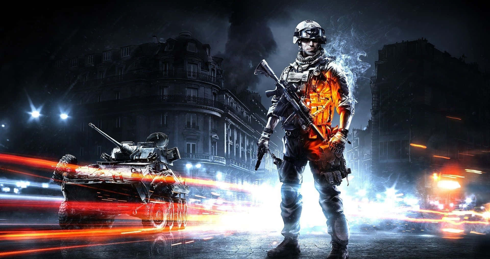 first person shooter, glowing orange armor, tank, Full HD Desktop Wallpaper