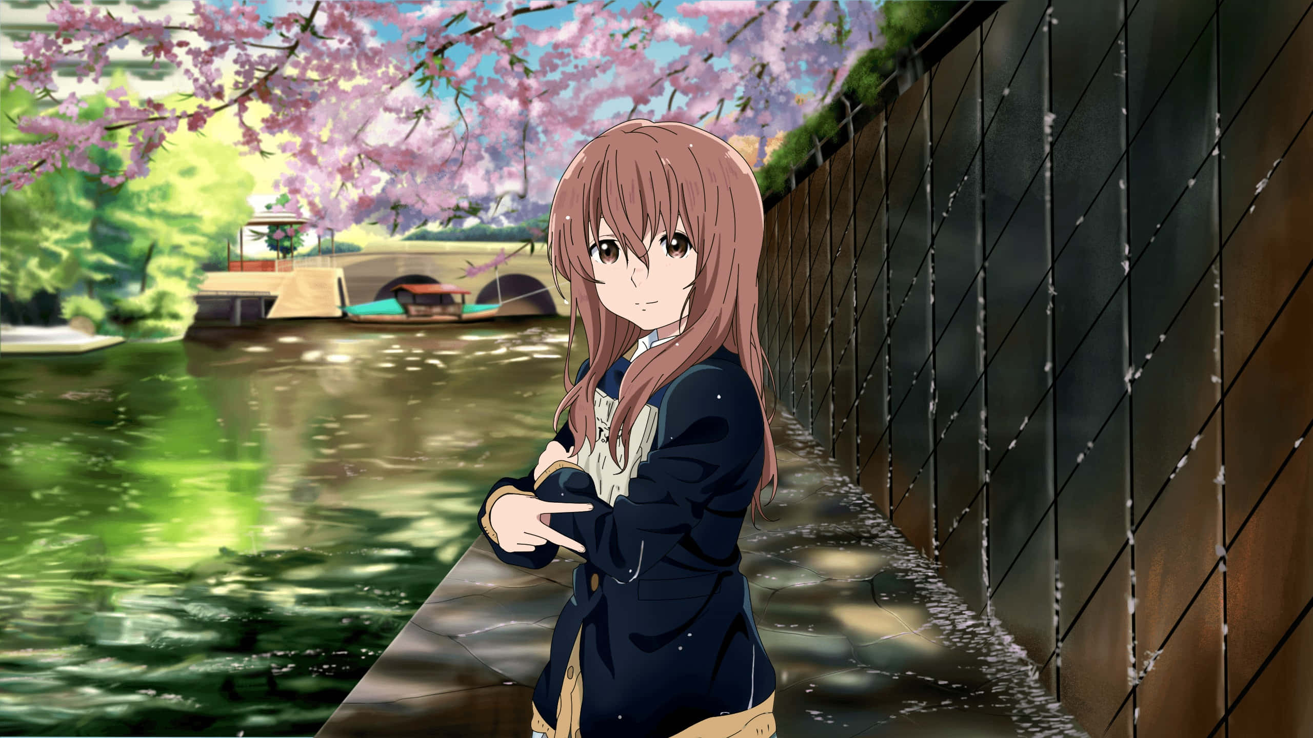 Shouko Nishimiya, school uniform, canal, 2K Desktop Wallpaper
