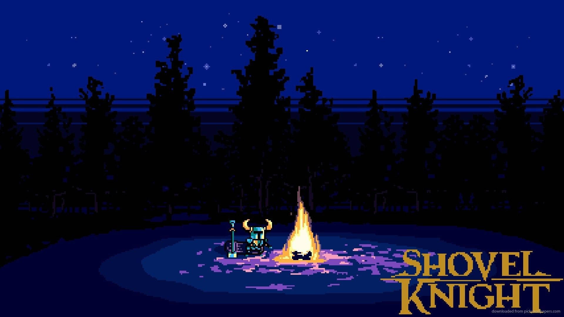 Shovel Knight, bonfire, starry night sky, Full HD Desktop Wallpaper