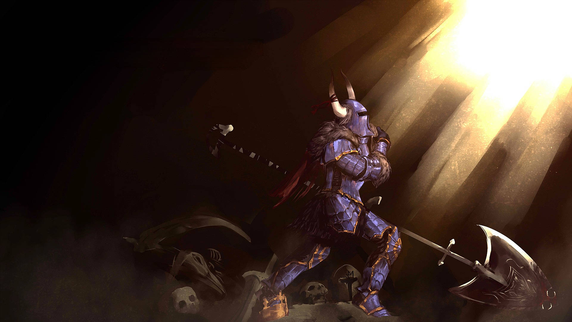 Shovel Knight, massive shovel weapon, dark-armored warrior, Full HD Desktop Wallpaper