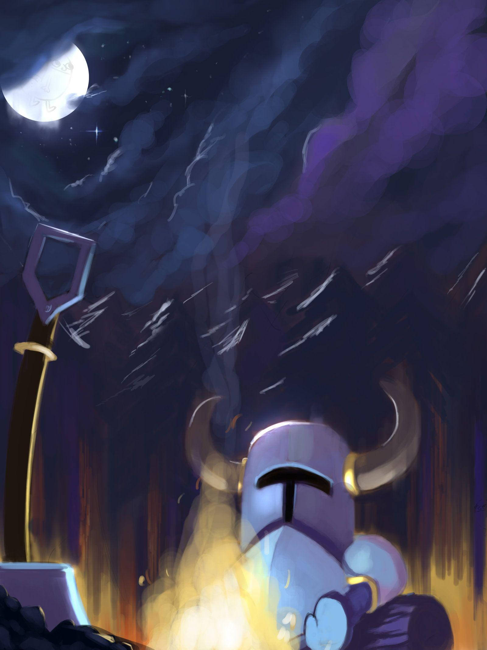 Shovel Knight, horned helmet, campfire, Full HD Phone Wallpaper