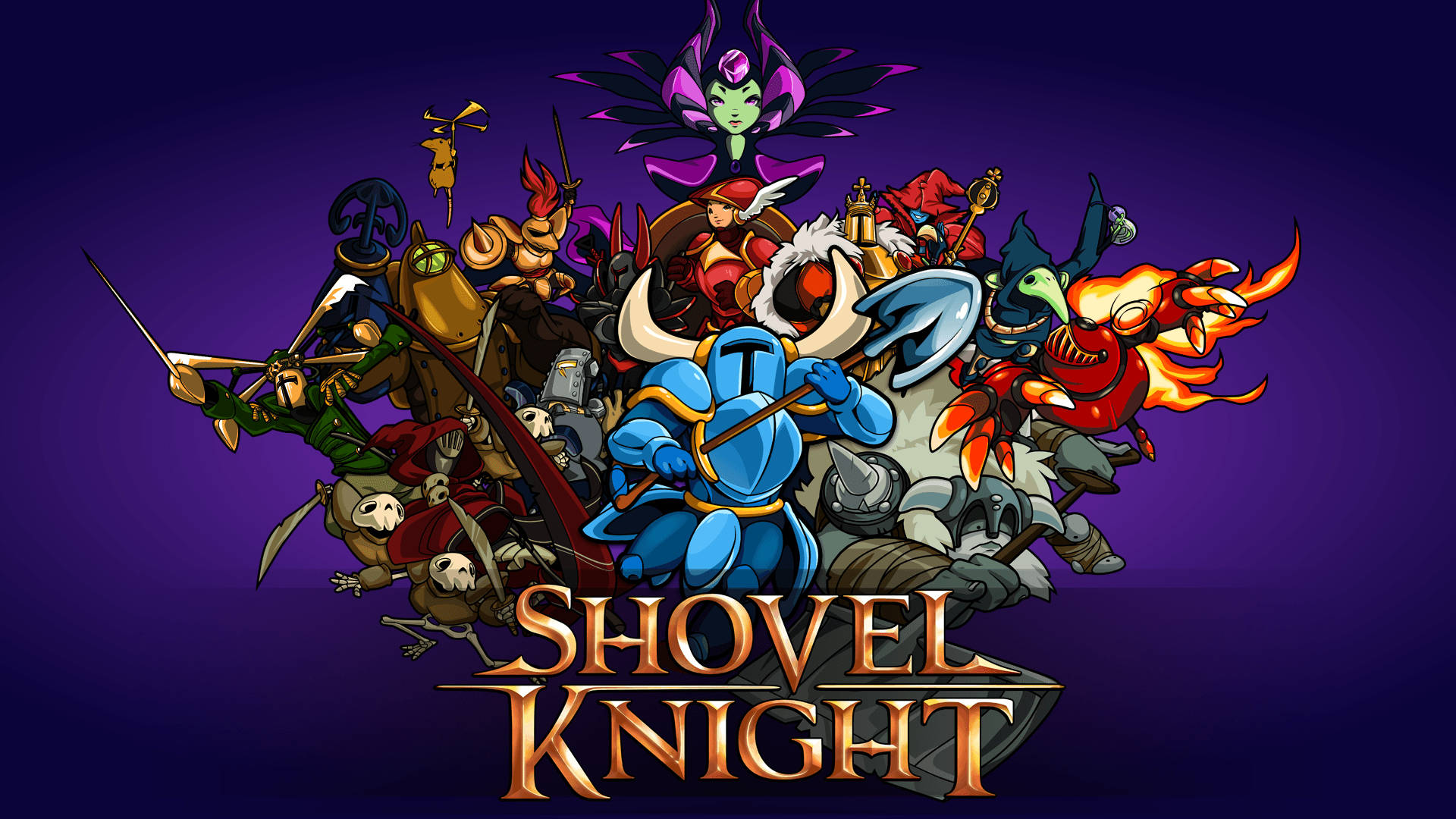 Shovel Knight, video game cover art, deep purple background, Full HD Desktop Wallpaper