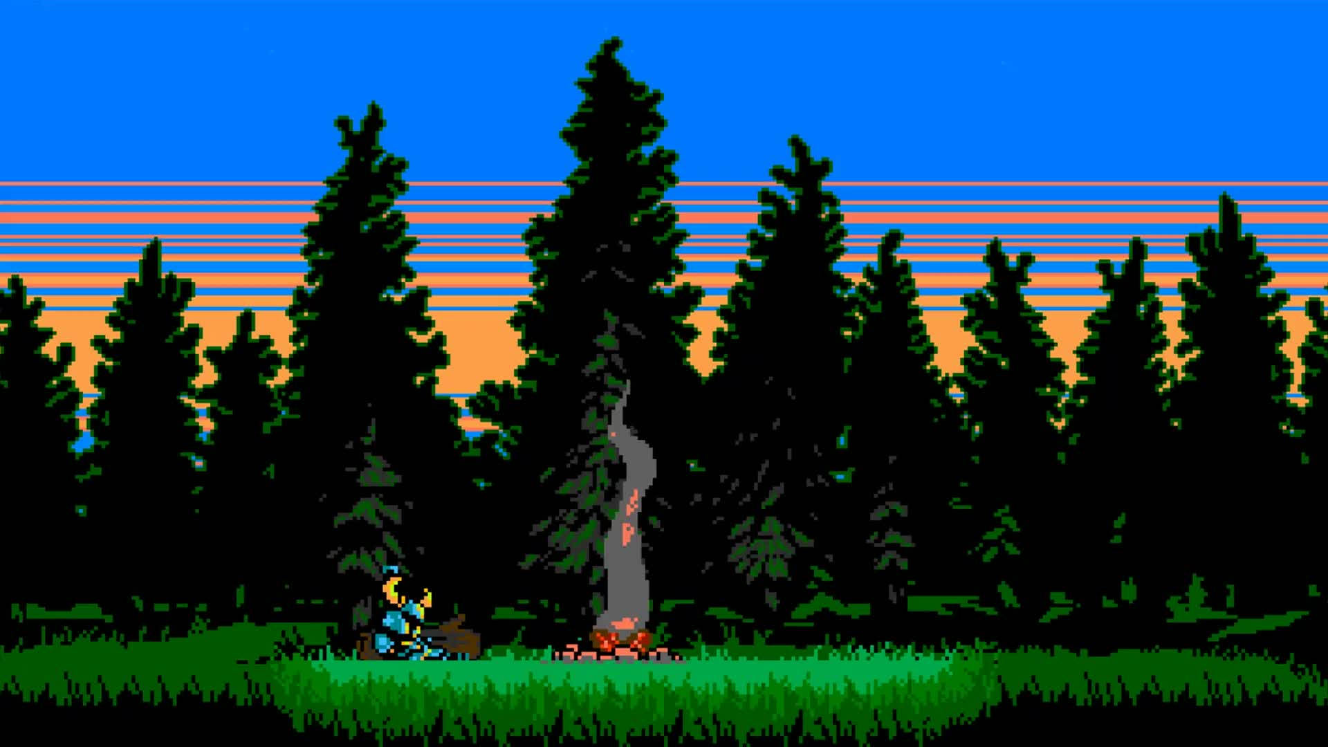 Shovel Knight, bonfire, forest, Full HD Desktop Wallpaper