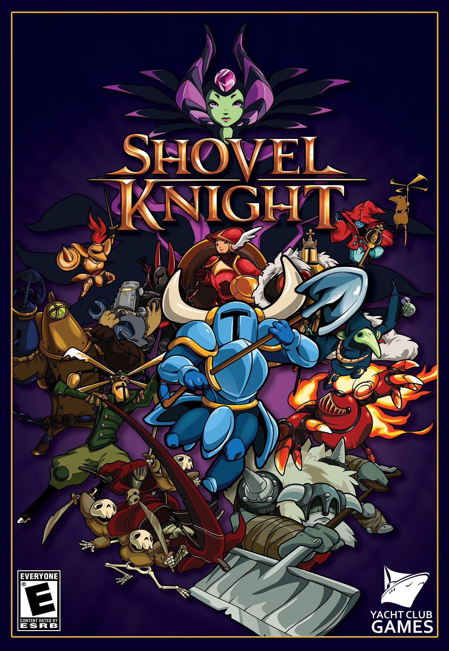 Shovel Knight, game cover art, dark purple backdrop, Full HD Phone Wallpaper