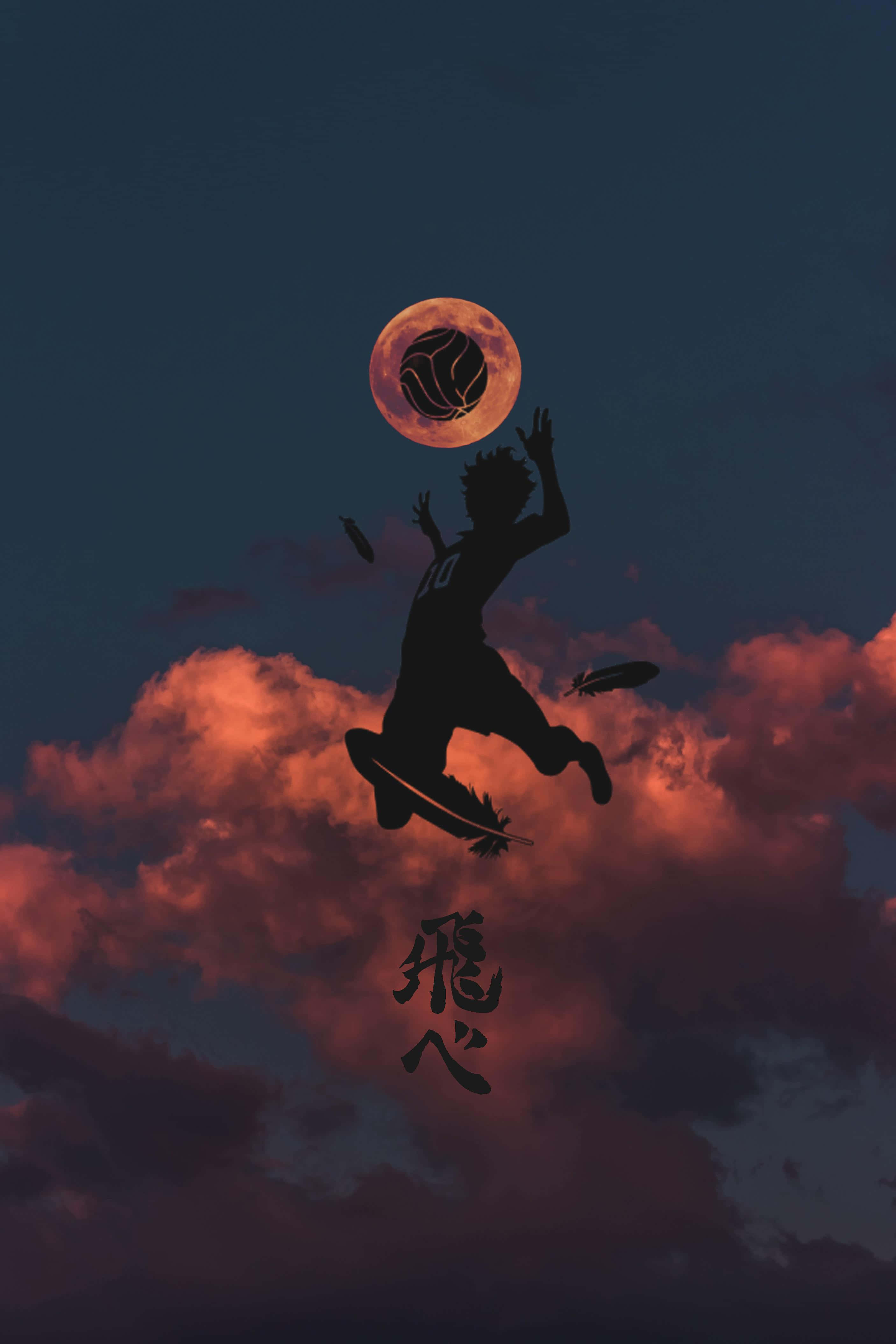 Shoyo Hinata, silhouette, twilight sky, 4K Phone Wallpaper