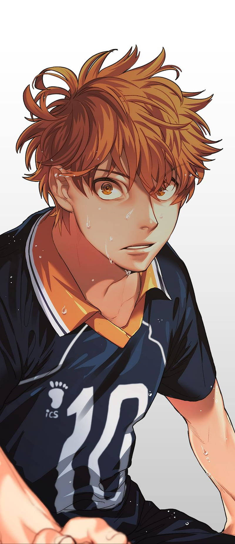 Shoyo Hinata, spiky orange hair, dark blue jersey, HD Phone Wallpaper