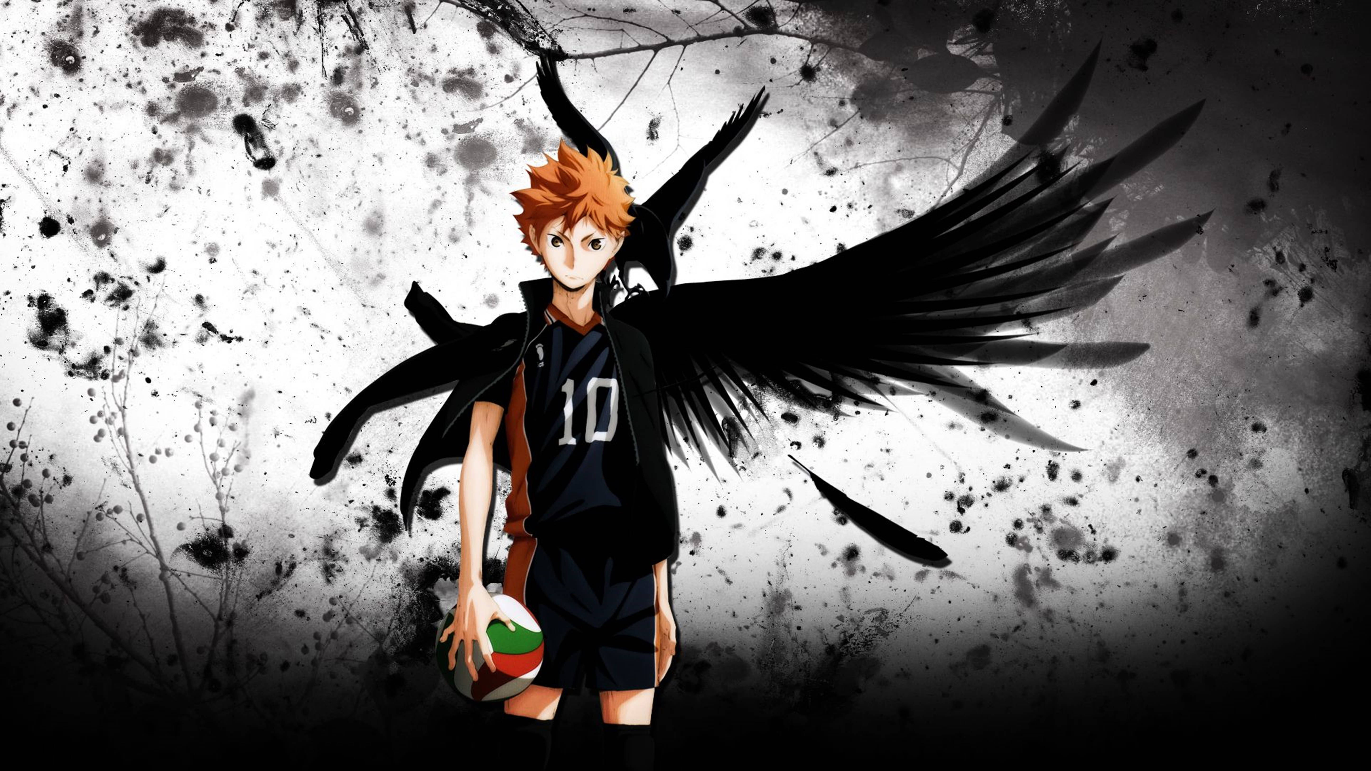 Shoyo Hinata, black wings, orange hair, 5K Desktop Wallpaper