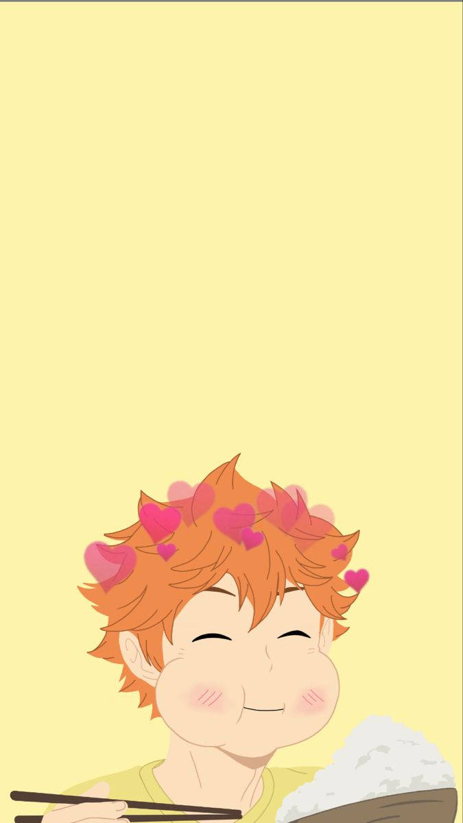 Shoyo Hinata, orange hair, pink hearts, SD Phone Wallpaper
