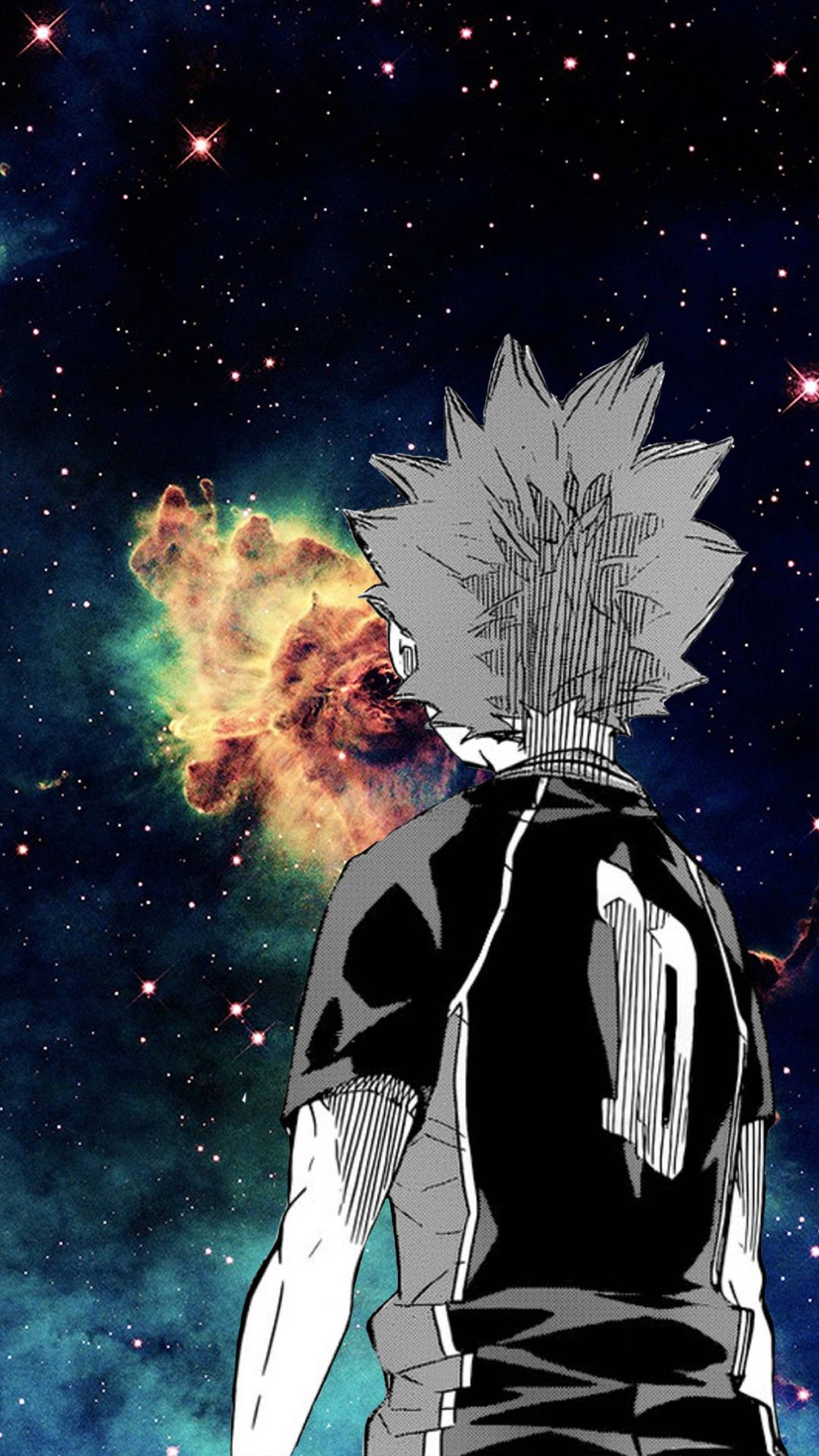 Shoyo Hinata, black jersey, cosmic nebula, 2K Phone Wallpaper