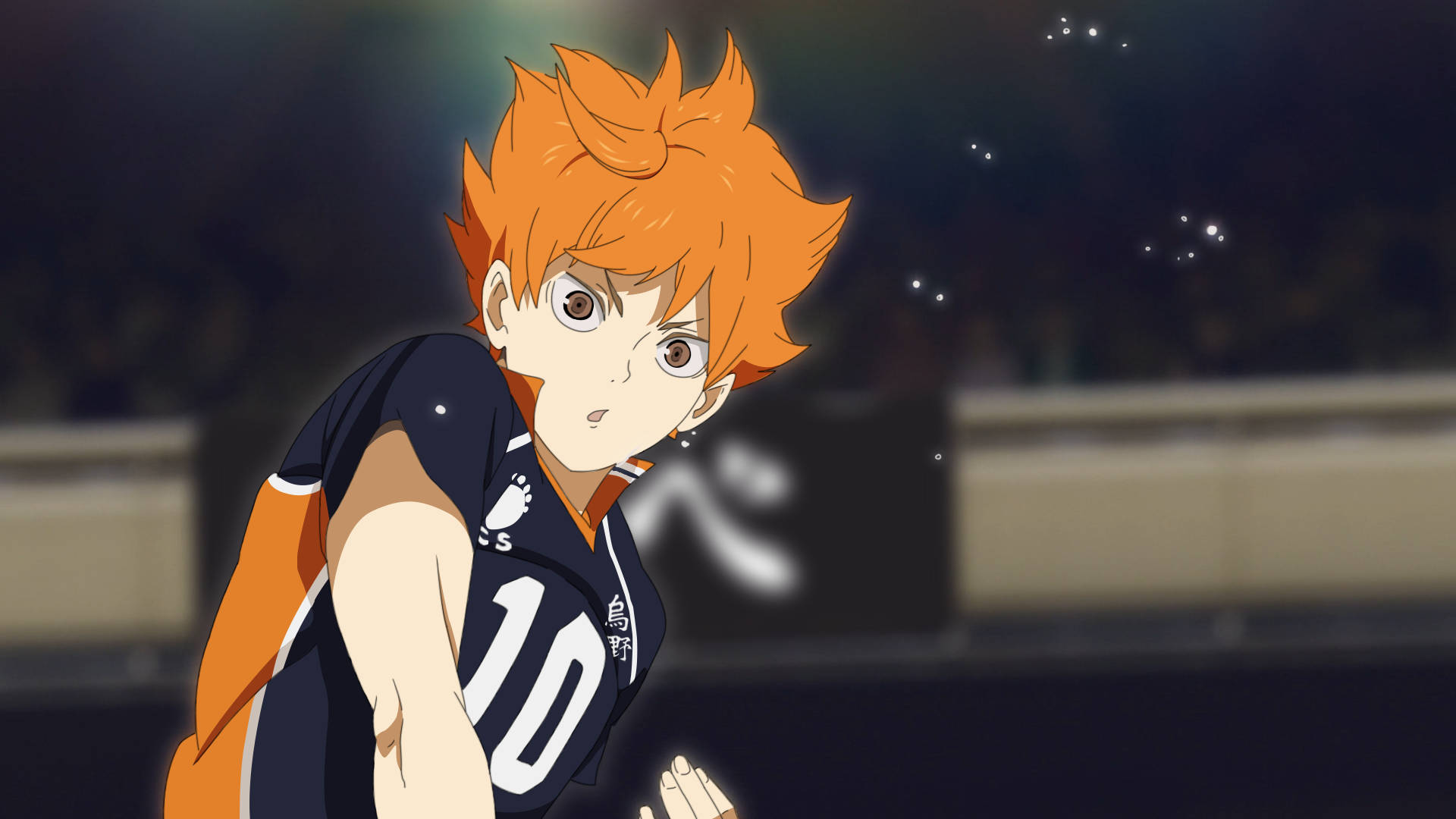 Shoyo Hinata, spiky orange hair, dark blue and orange jersey, Full HD Desktop Wallpaper