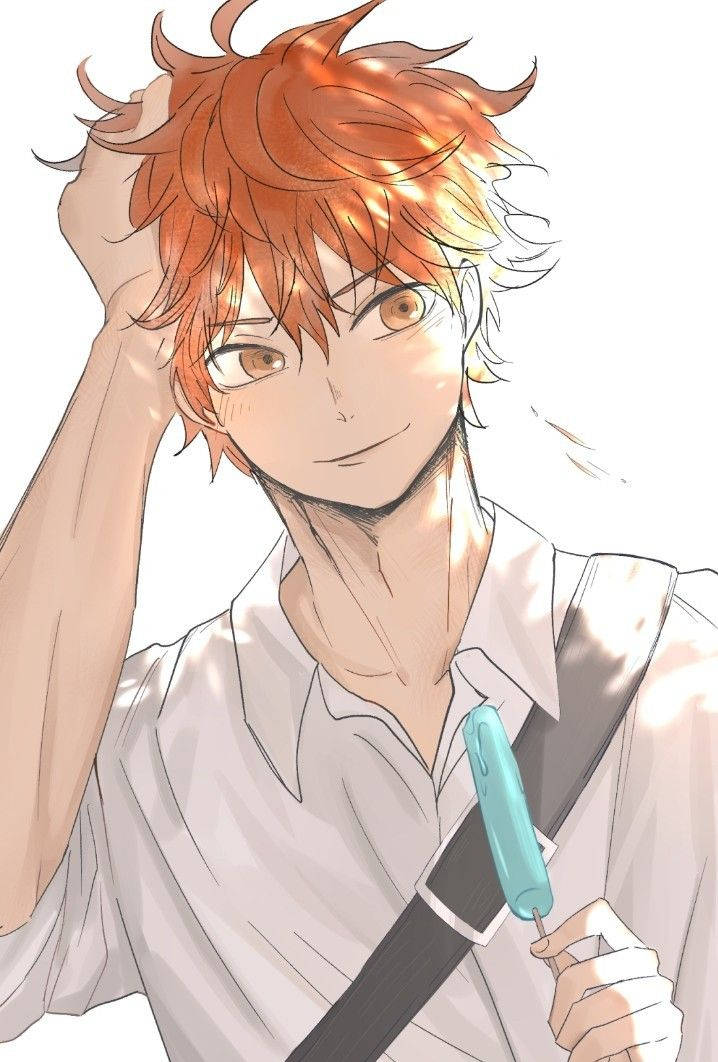 Shoyo Hinata, spiky orange hair, blue popsicle, SD Phone Wallpaper