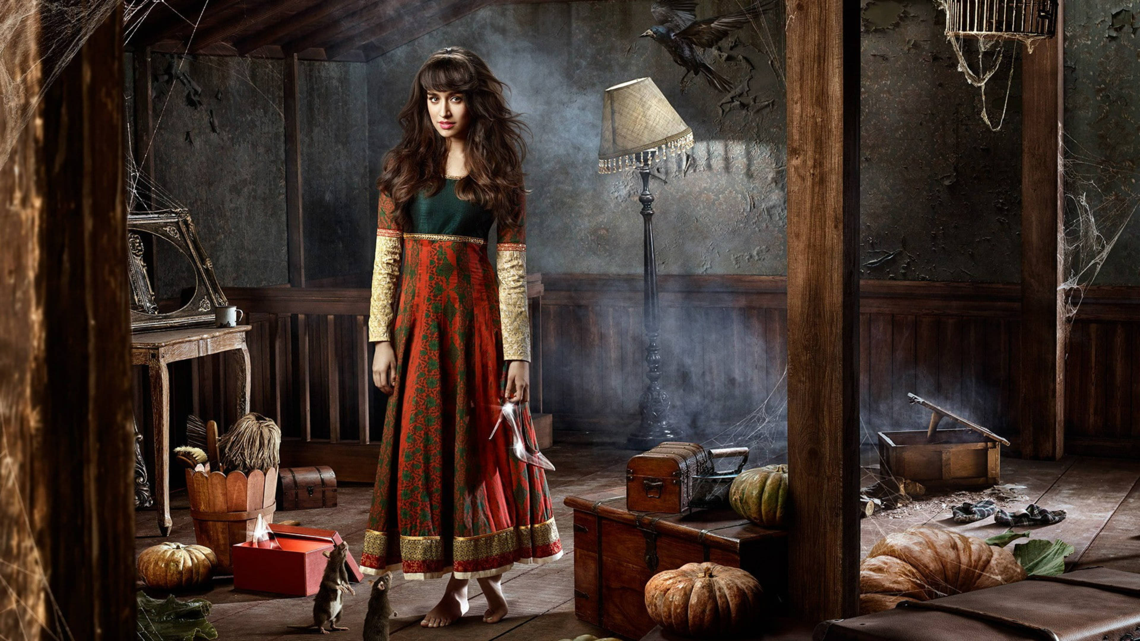 Shraddha Kapoor, Halloween Art, red patterned dress, 4K Desktop Wallpaper