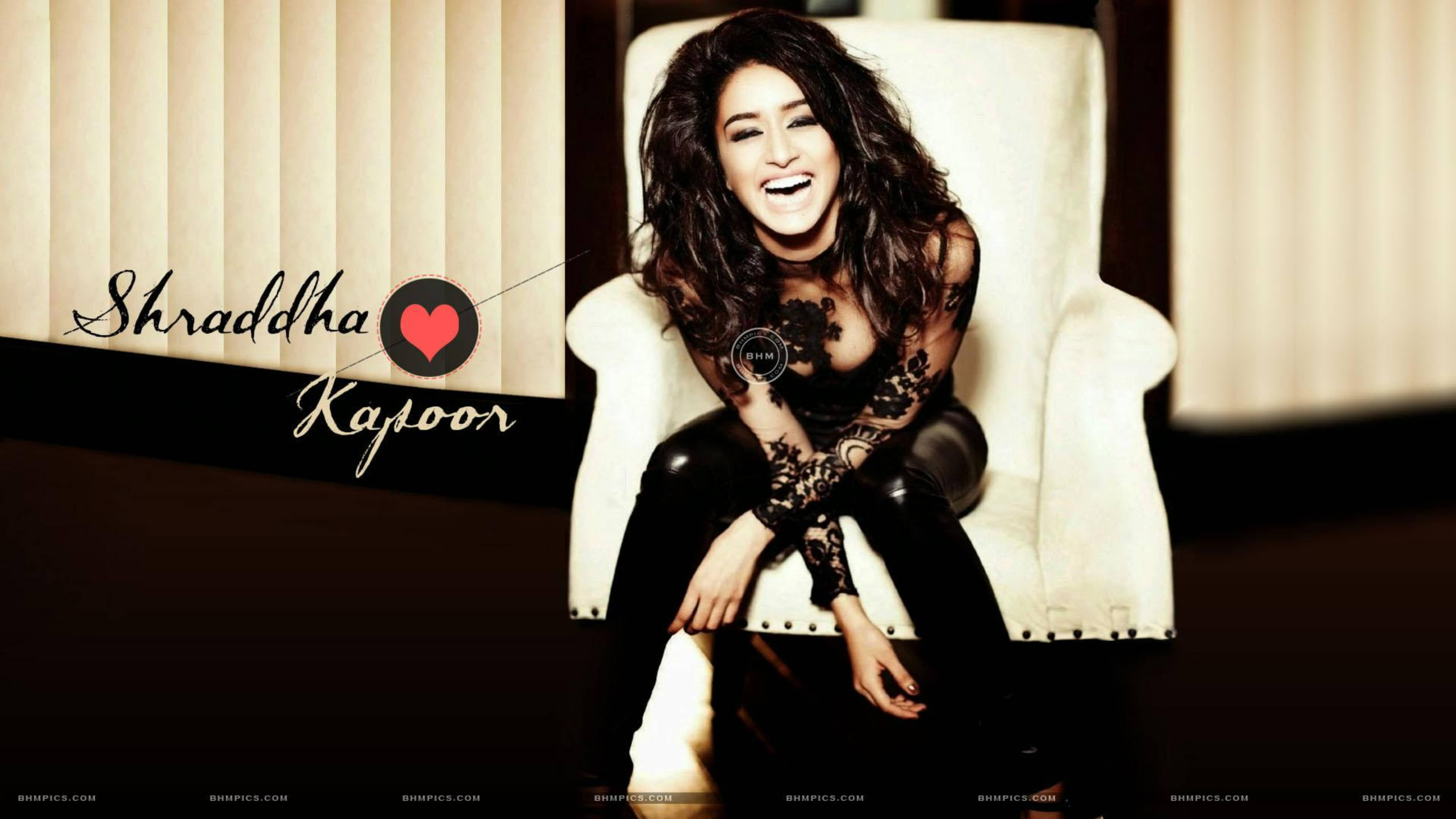 Shraddha Kapoor, black lace outfit, white chair, 4K Desktop Wallpaper