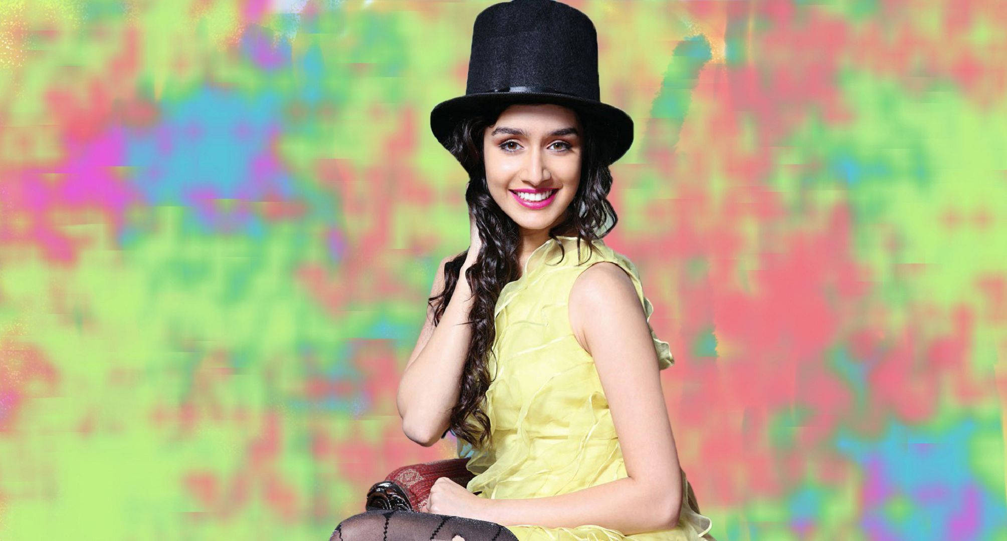 Shraddha Kapoor, yellow dress, black top hat, Full HD Desktop Wallpaper