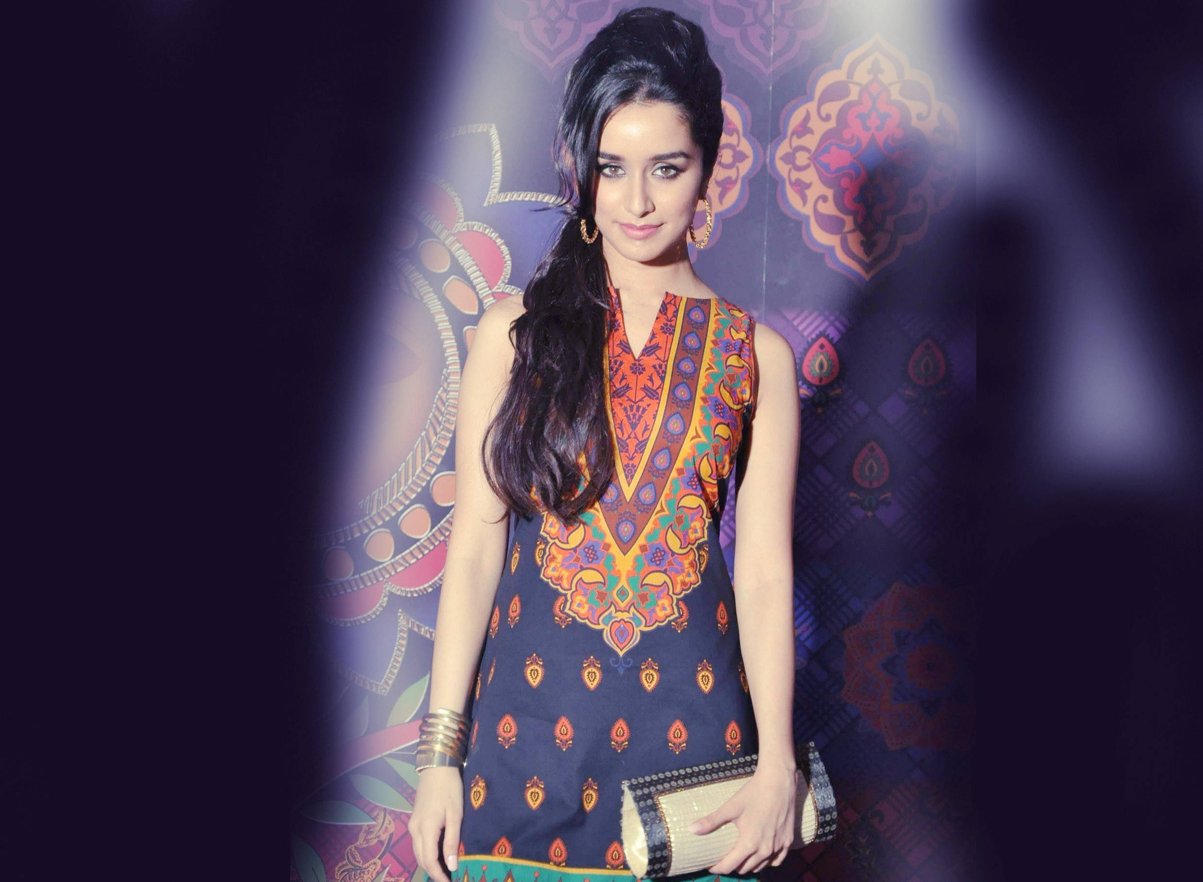 Shraddha Kapoor, mandala art, colorful patterned dress, Full HD Desktop Wallpaper