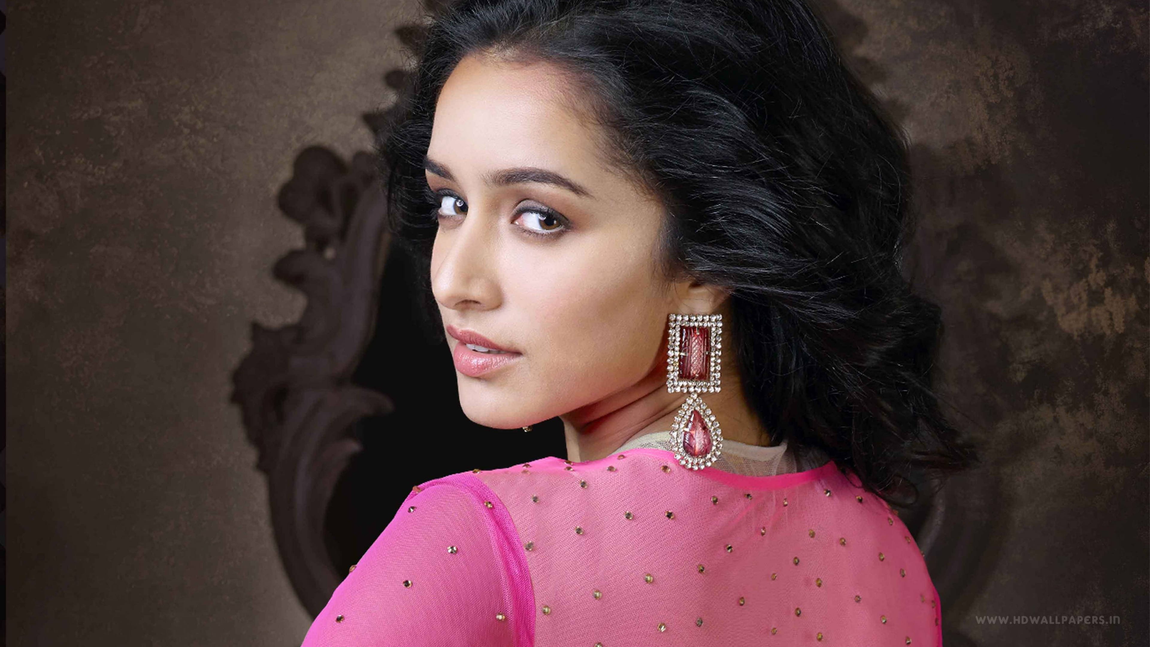 Shraddha Kapoor, vibrant pink embellished top, ornate earrings, 4K Desktop Wallpaper