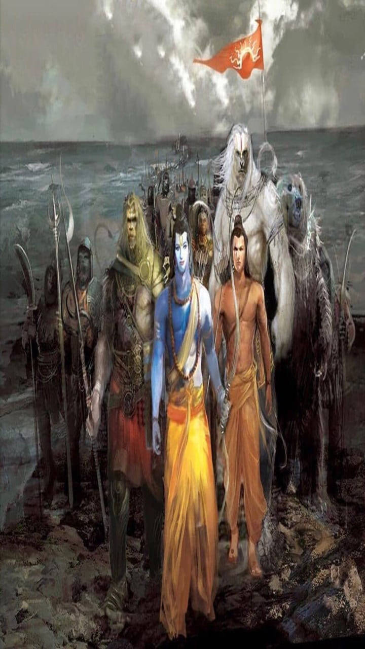Shree Ram, mythological warriors, stormy shore, HD Phone Wallpaper
