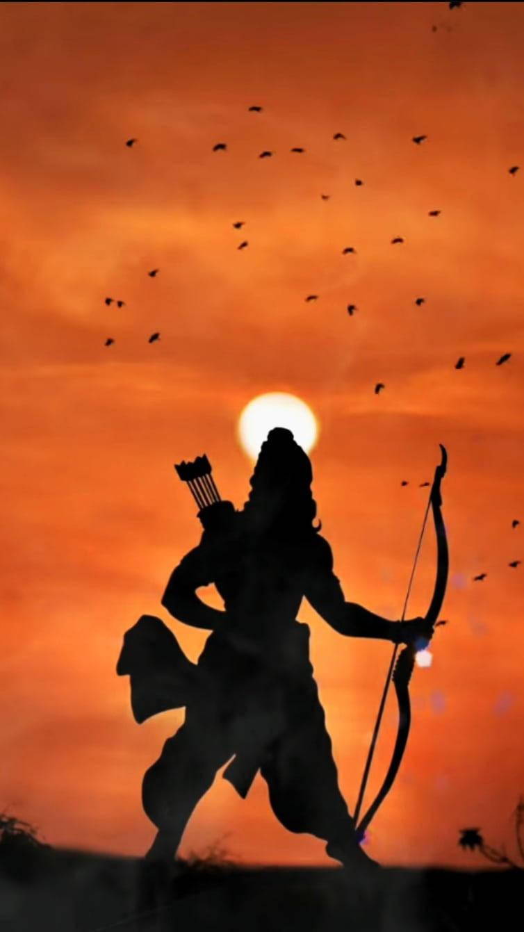 Shree Ram, sunrise, fiery orange sunset, HD Phone Wallpaper