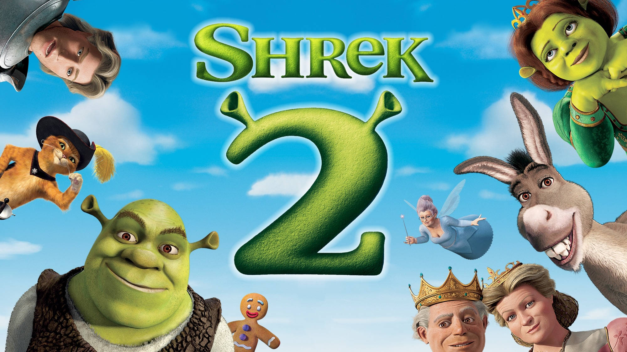 Shrek 2, main cast, bright blue sky, Full HD Desktop Wallpaper