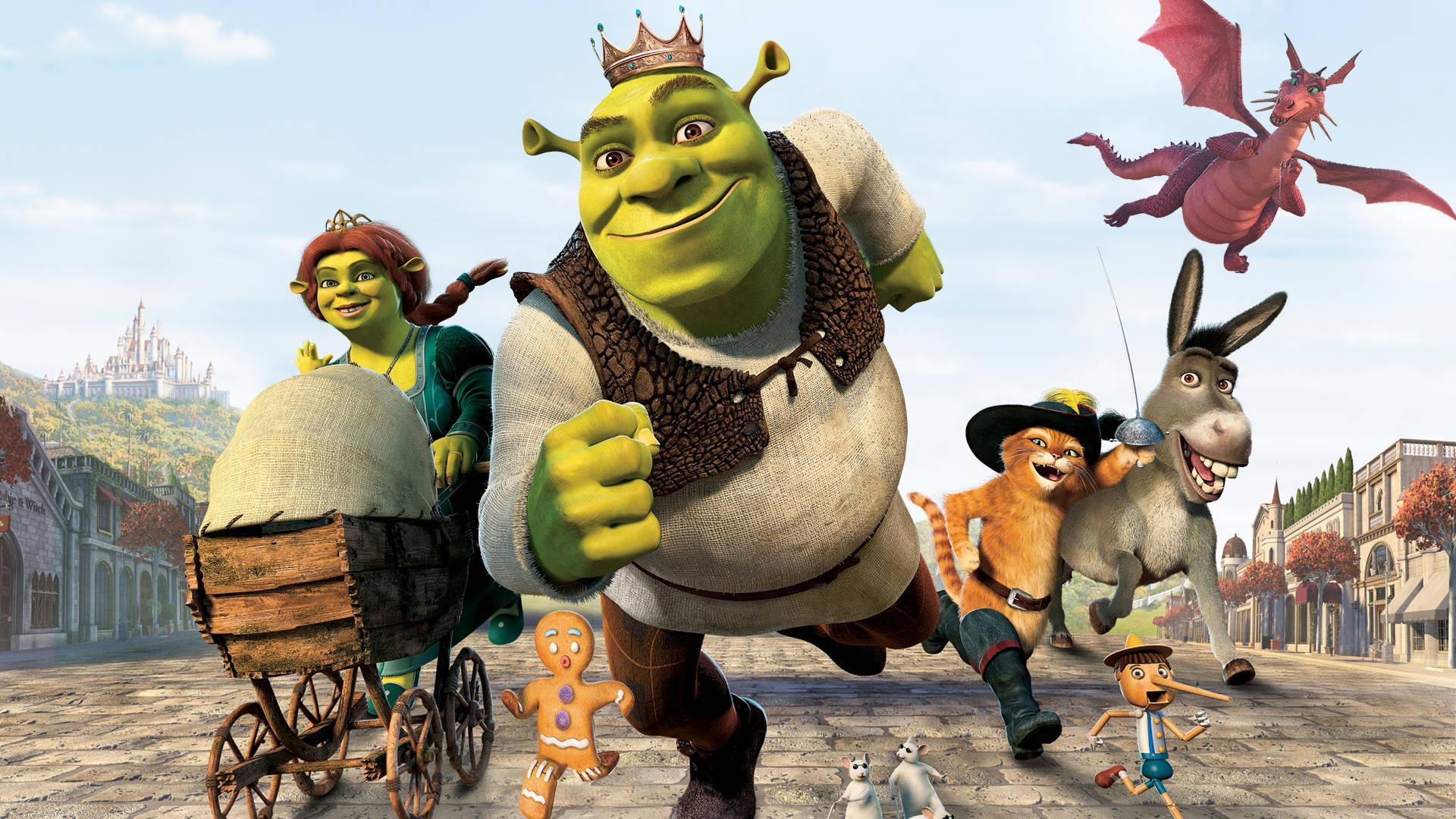 Shrek 2, medieval town, castle, Full HD Desktop Wallpaper