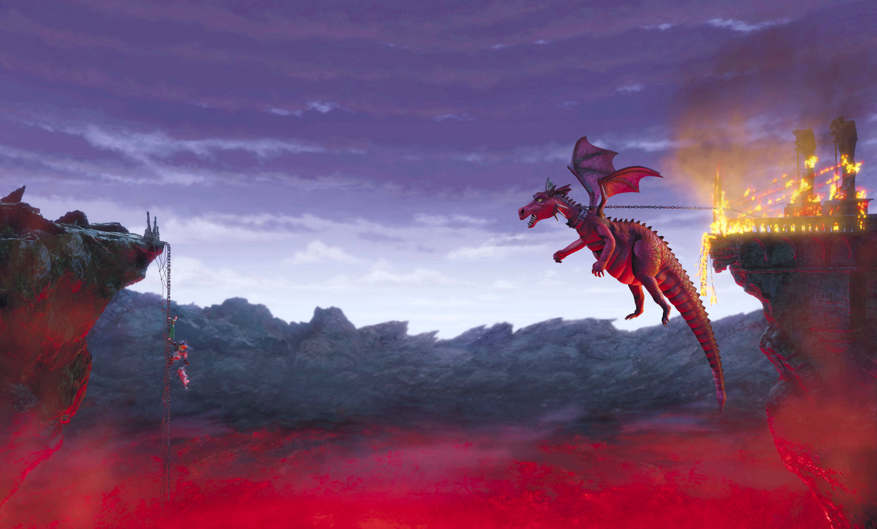 Shrek 4K, chained dragon, fiery red dragon, 2K Desktop Wallpaper