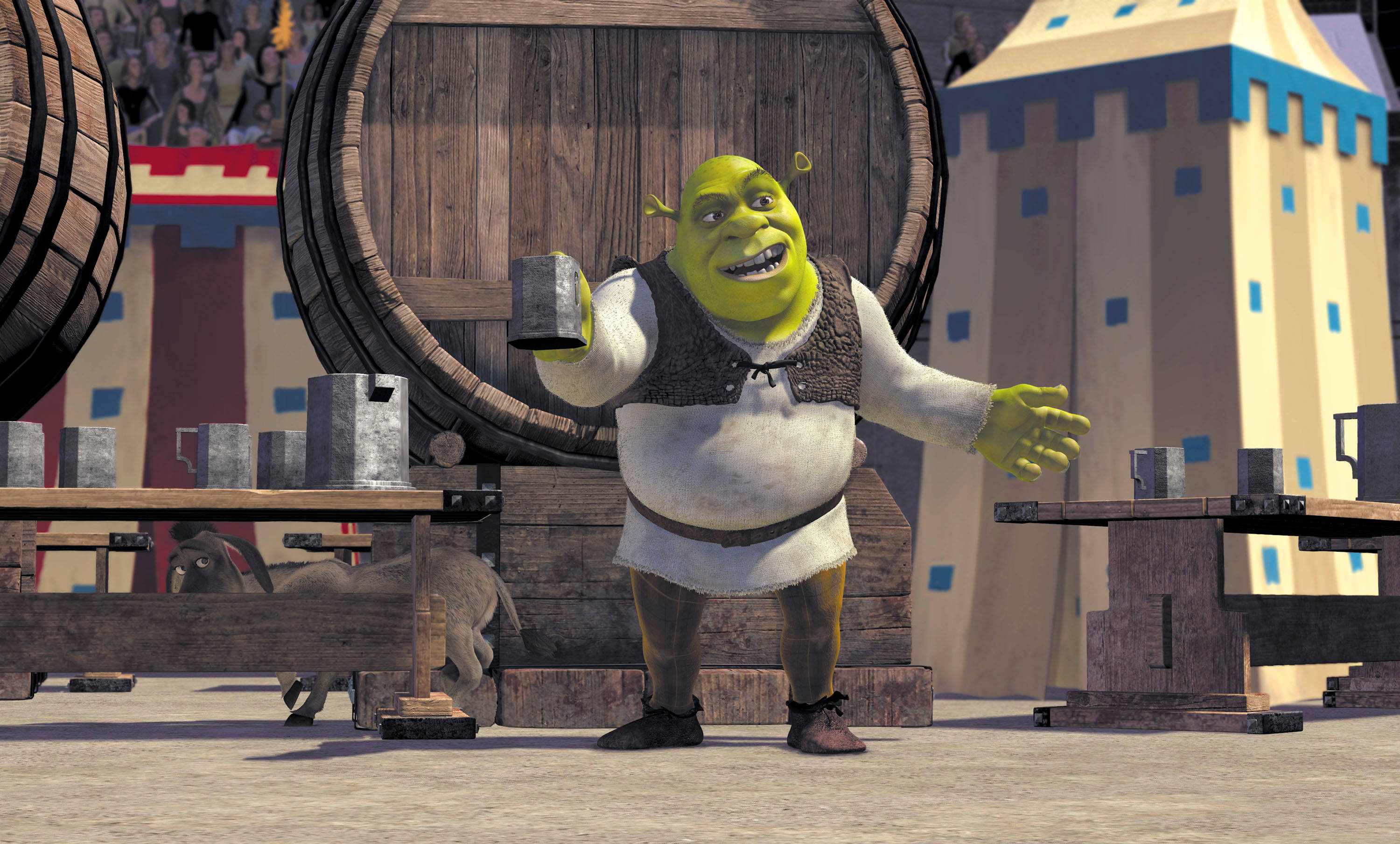Shrek, 4K, medieval tavern, 2K Desktop Wallpaper