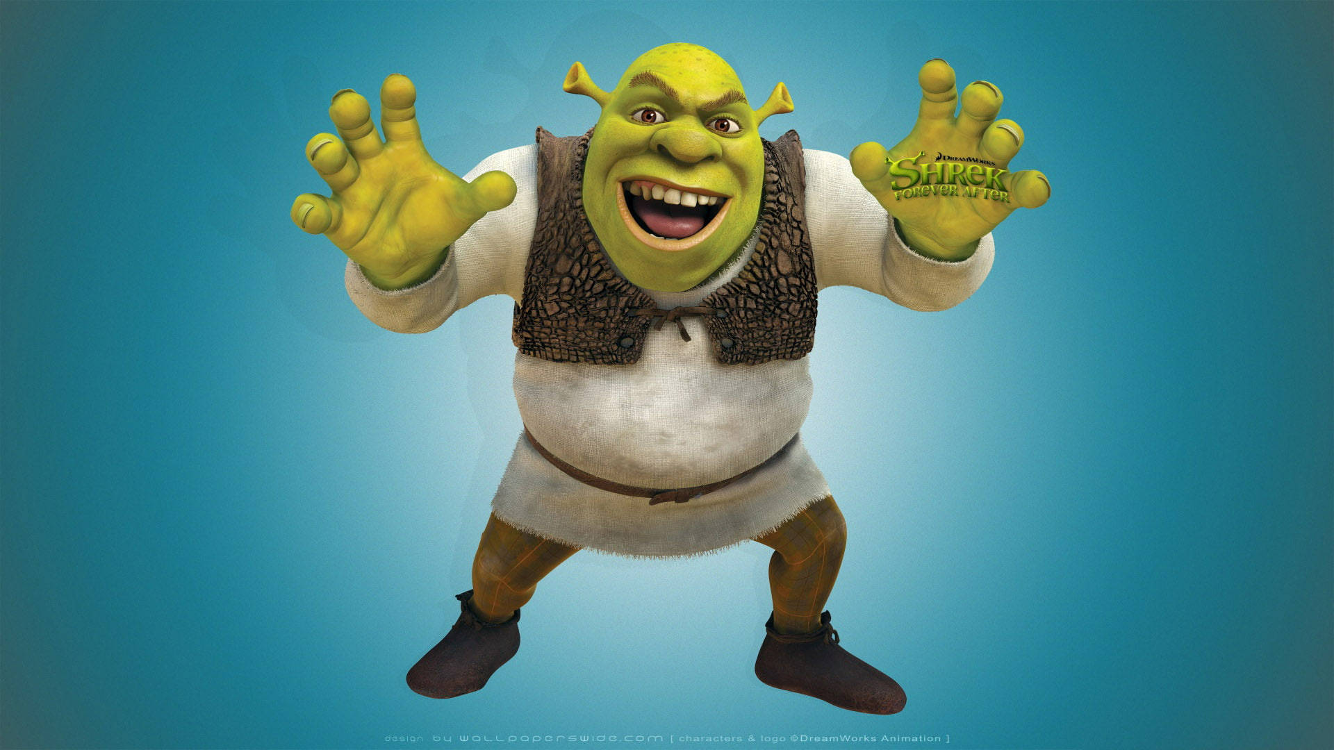 Shrek Forever After, Shrek, blue gradient background, Full HD Desktop Wallpaper