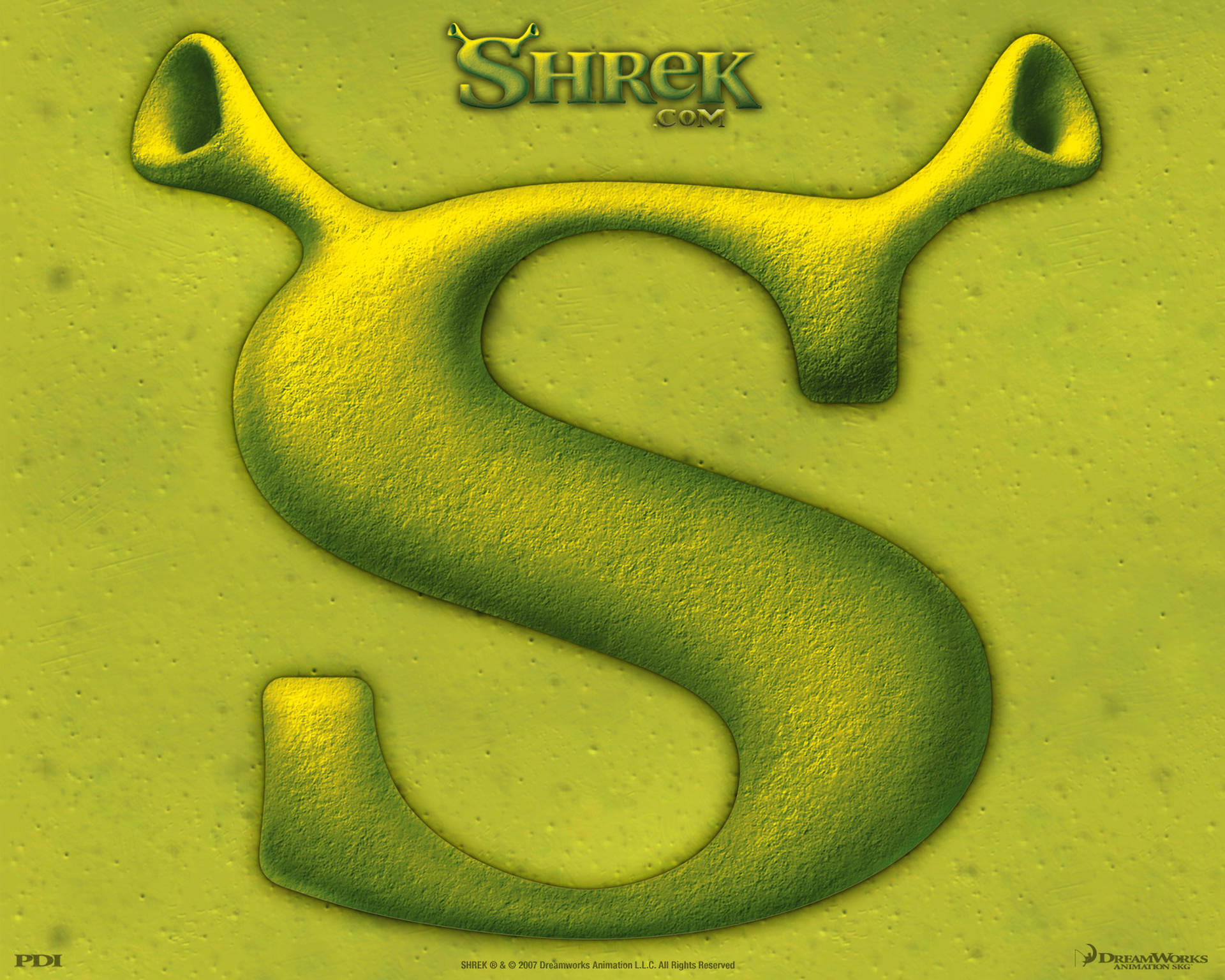Shrek PC, green letter S, Shrek's ears, Full HD Desktop Wallpaper